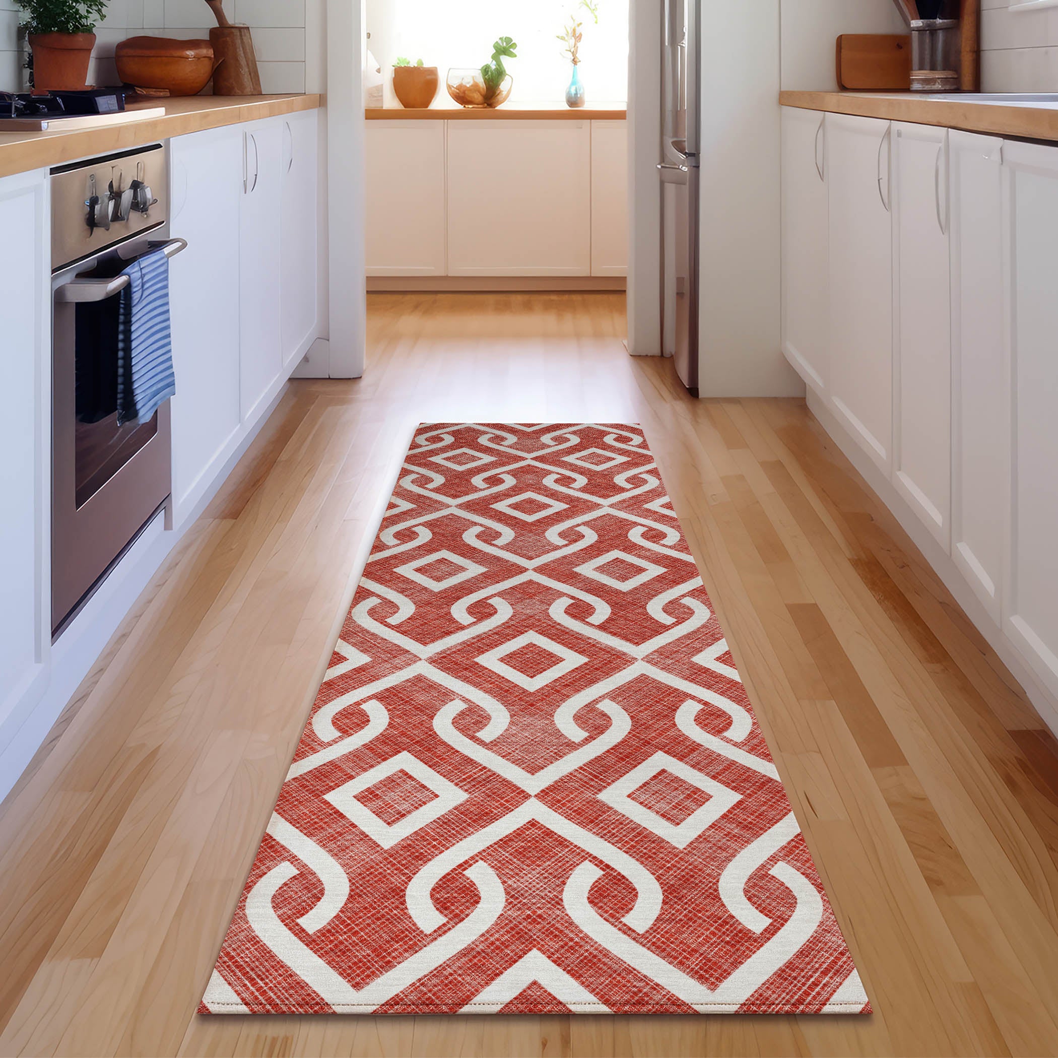 Mostar Machine Washable Transitional Red Rug 2'3" x 7'6" #shape_Runner