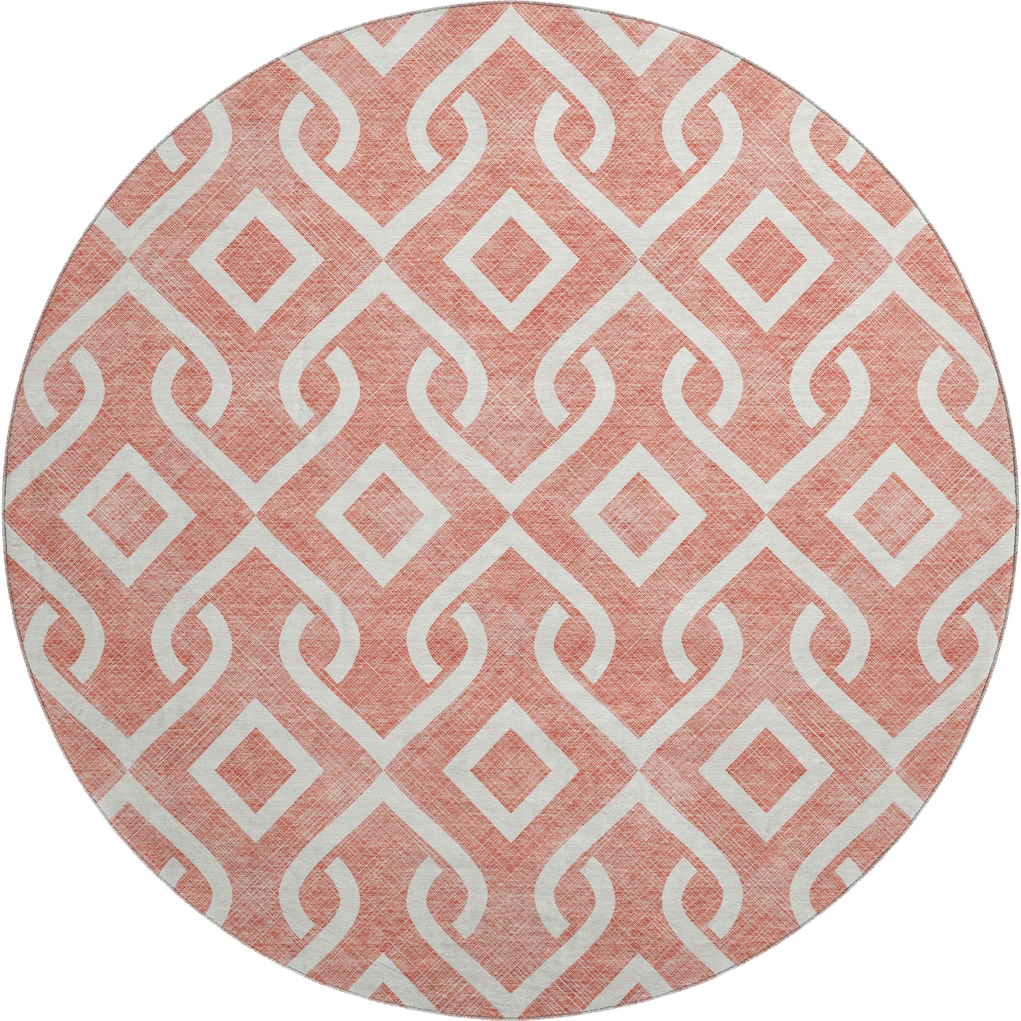 Mostar Machine Washable Transitional Salmon Orange Rug 8' x 8' #shape_Round