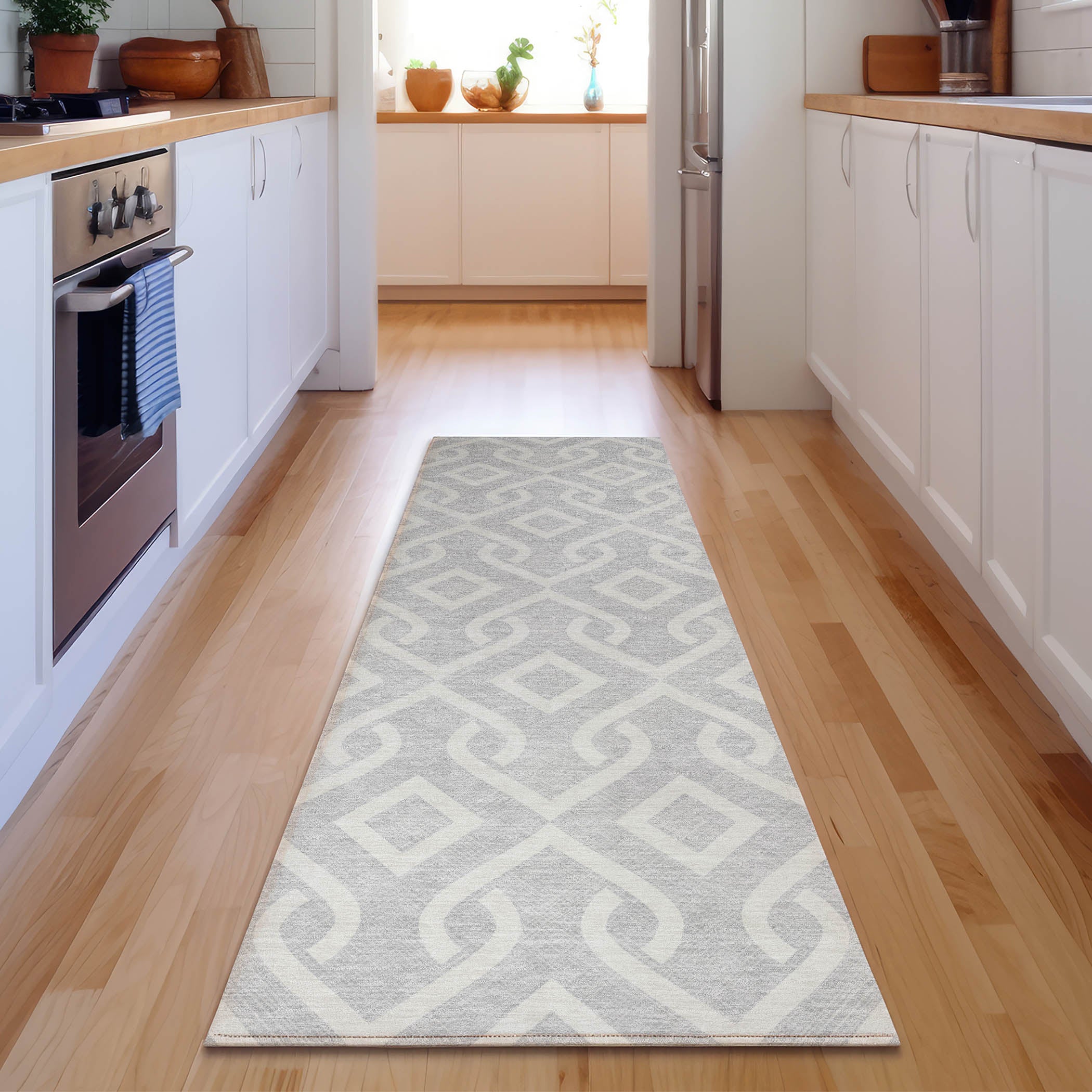 Mostar Machine Washable Transitional Silver Gray Rug 2'3" x 7'6" #shape_Runner