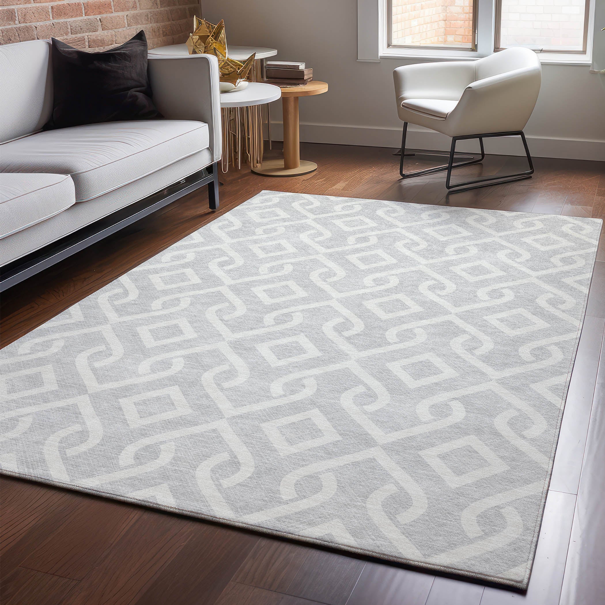 Mostar Machine Washable Transitional Silver Gray Rug 2'6" x 3'10" #shape_Rectangle