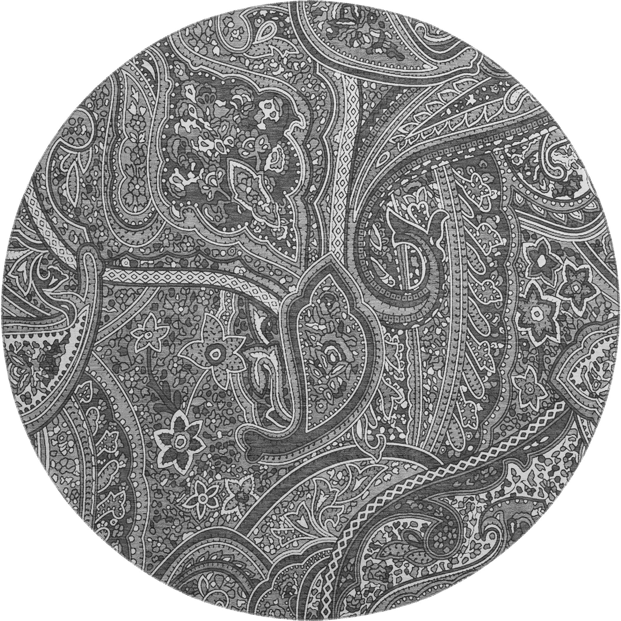 Oaxaca Machine Washable Traditional Gray Rug 8' x 8' #shape_Round