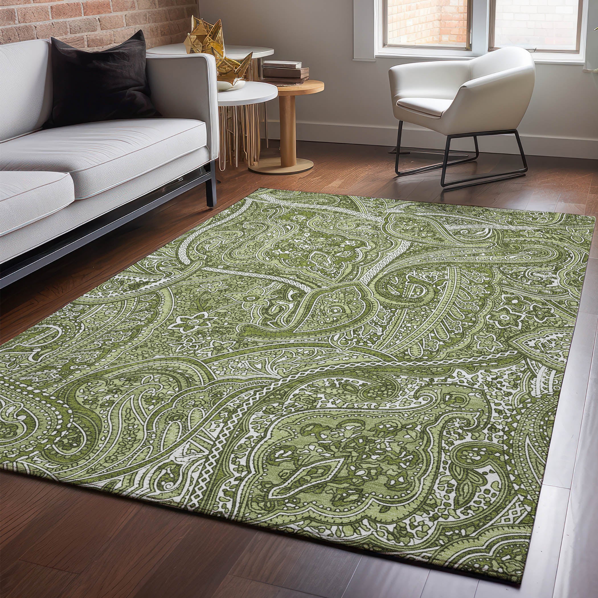 Oaxaca Machine Washable Traditional Green Rug 2'6" x 3'10" #shape_Rectangle