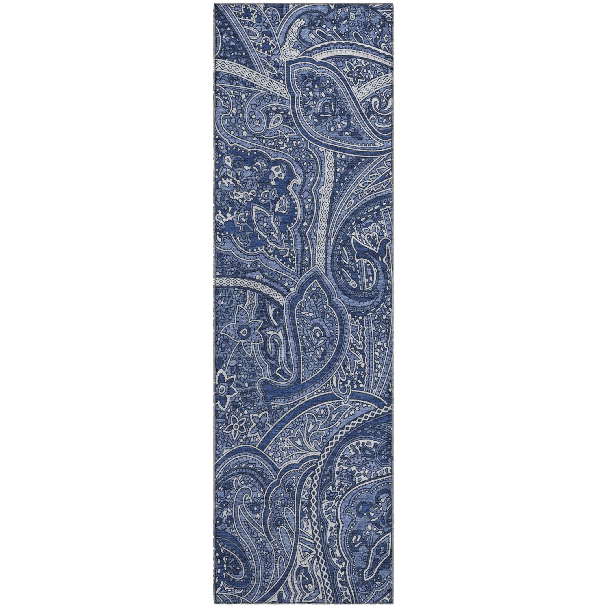 Oaxaca Machine Washable Traditional Navy Blue Rug 2'3" x 7'6" #shape_Runner
