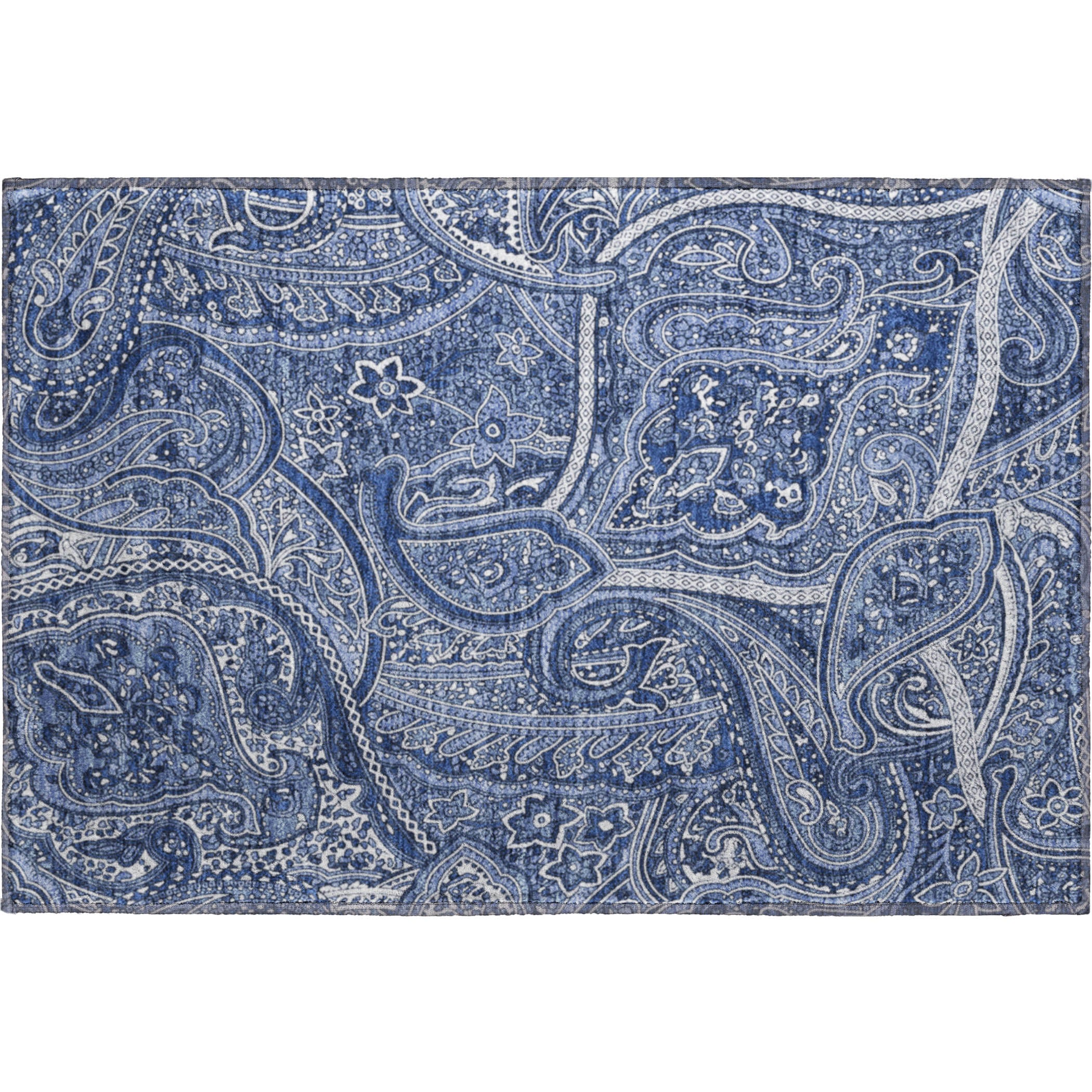 Oaxaca Machine Washable Traditional Navy Blue Rug 1'8" x 2'6" #shape_Rectangle