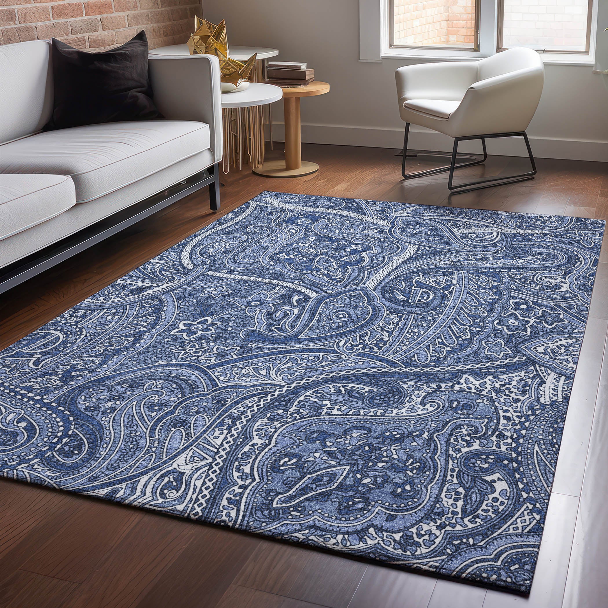 Oaxaca Machine Washable Traditional Navy Blue Rug 2'6" x 3'10" #shape_Rectangle