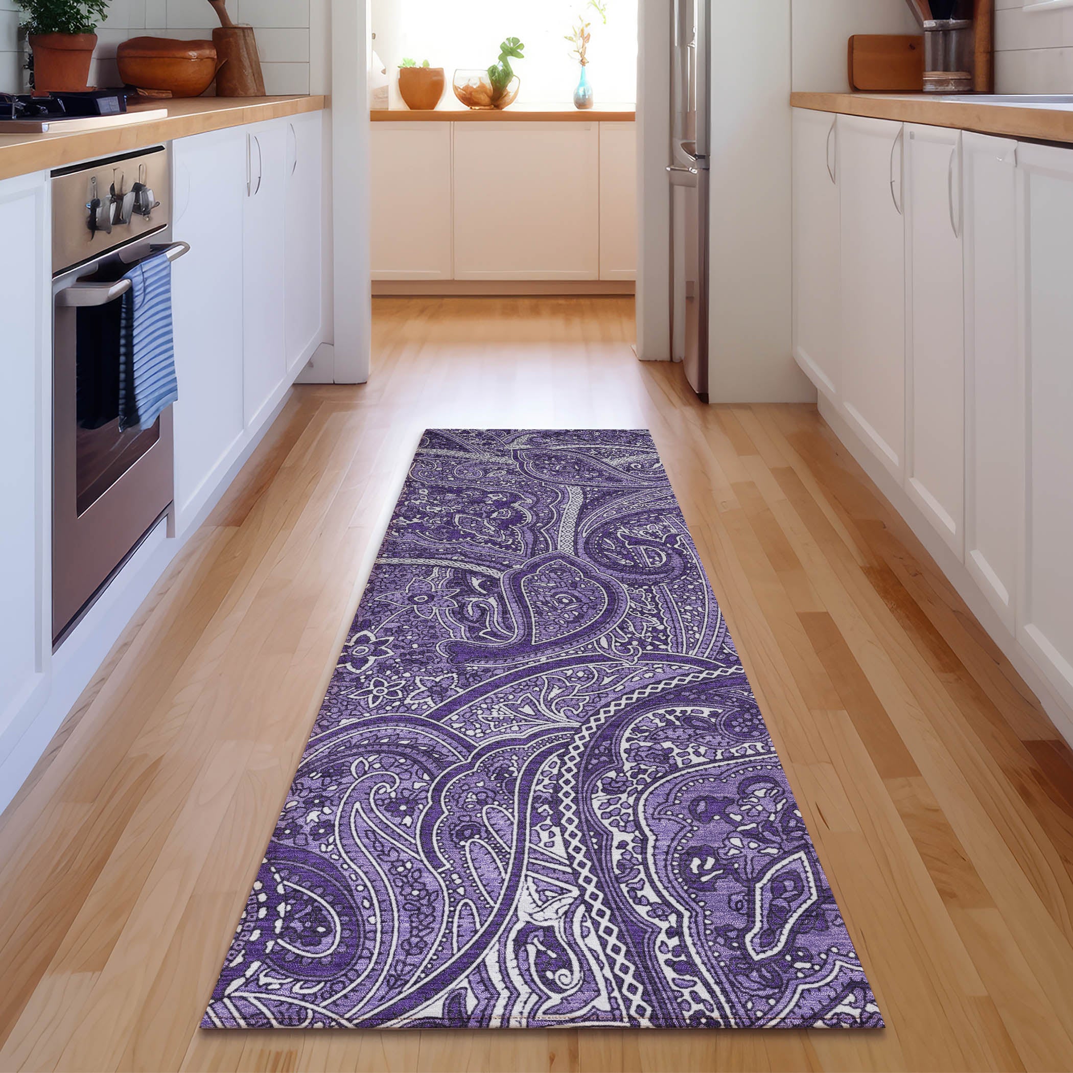 Oaxaca Machine Washable Traditional Purple Rug 2'3" x 7'6" #shape_Runner