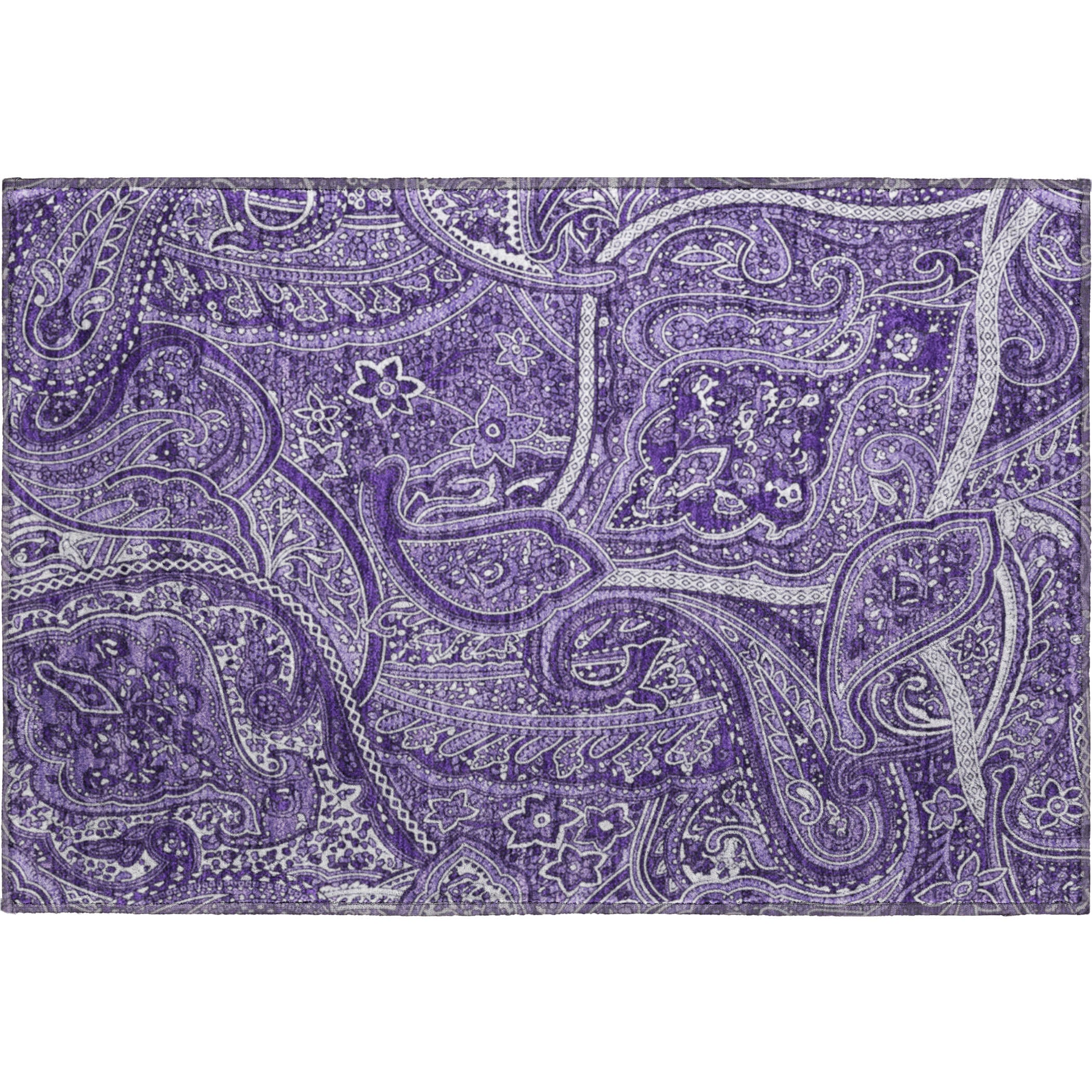 Oaxaca Machine Washable Traditional Purple Rug 1'8" x 2'6" #shape_Rectangle