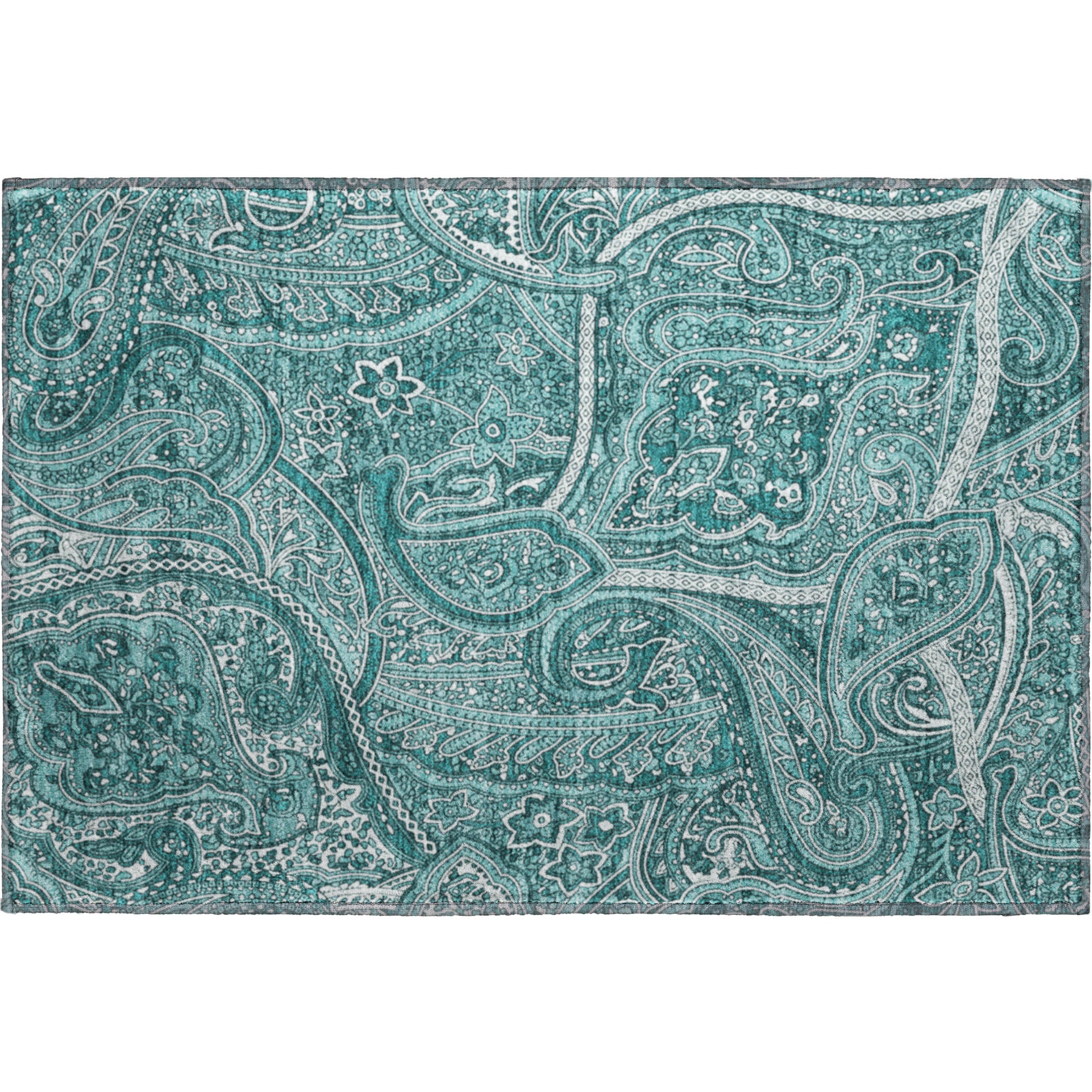 Oaxaca Machine Washable Traditional Teal Rug 1'8" x 2'6" #shape_Rectangle