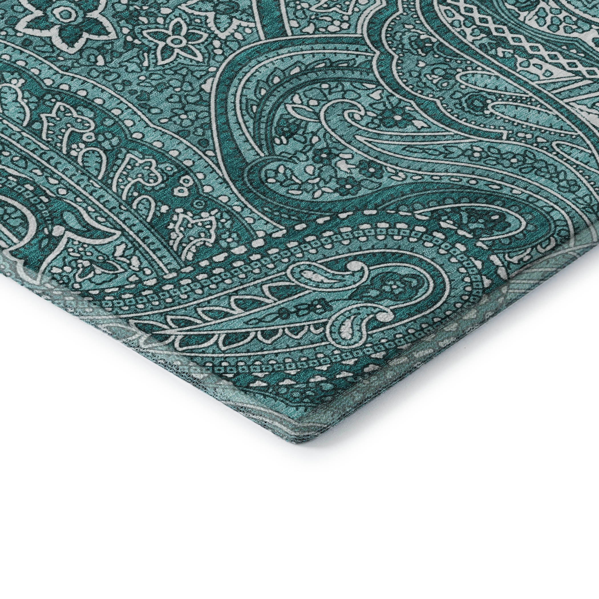 Oaxaca Machine Washable Traditional Teal Rug 1'8" x 2'6" #shape_Rectangle
