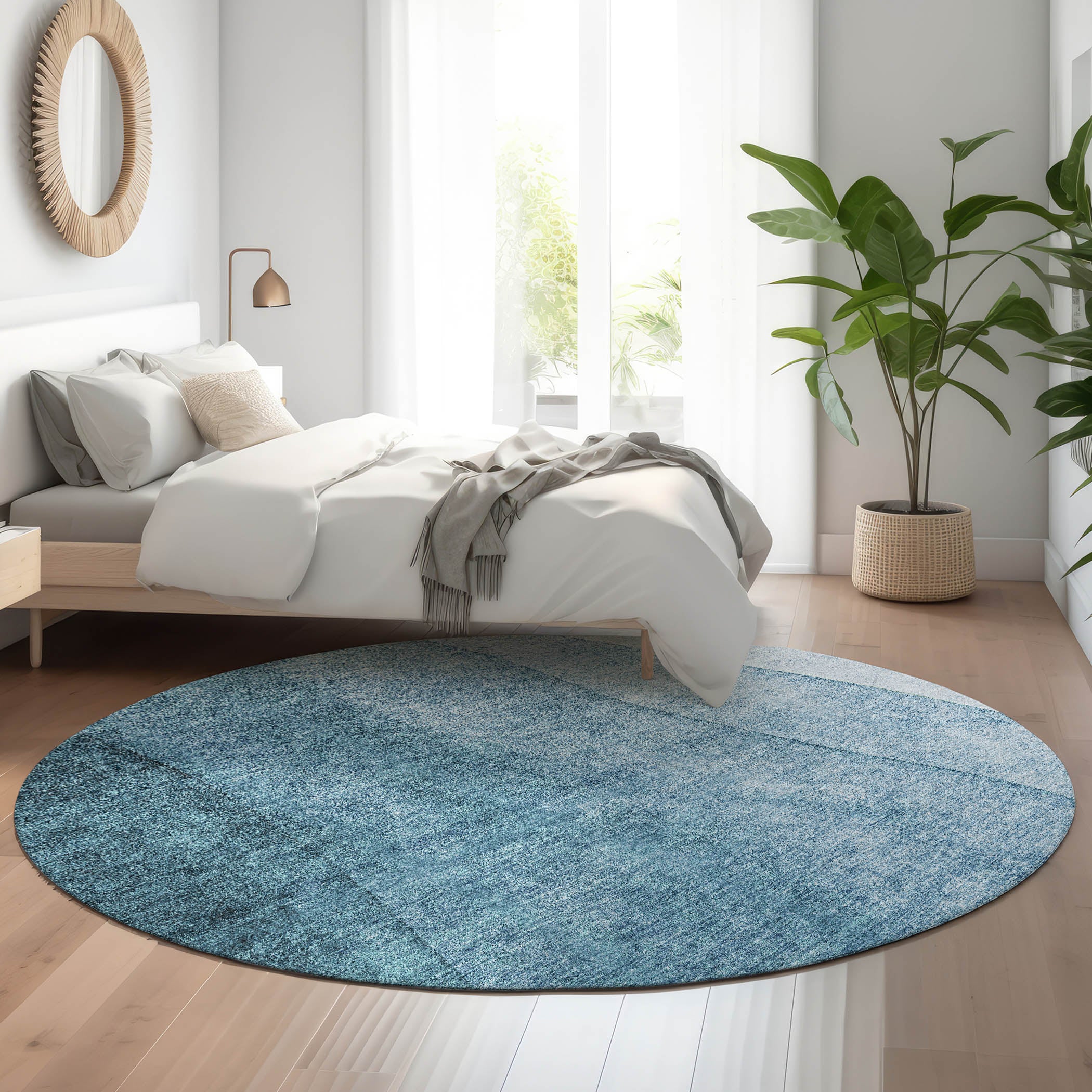 Lucerne Machine Washable Transitional Blue Rug 8' x 8' #shape_Round