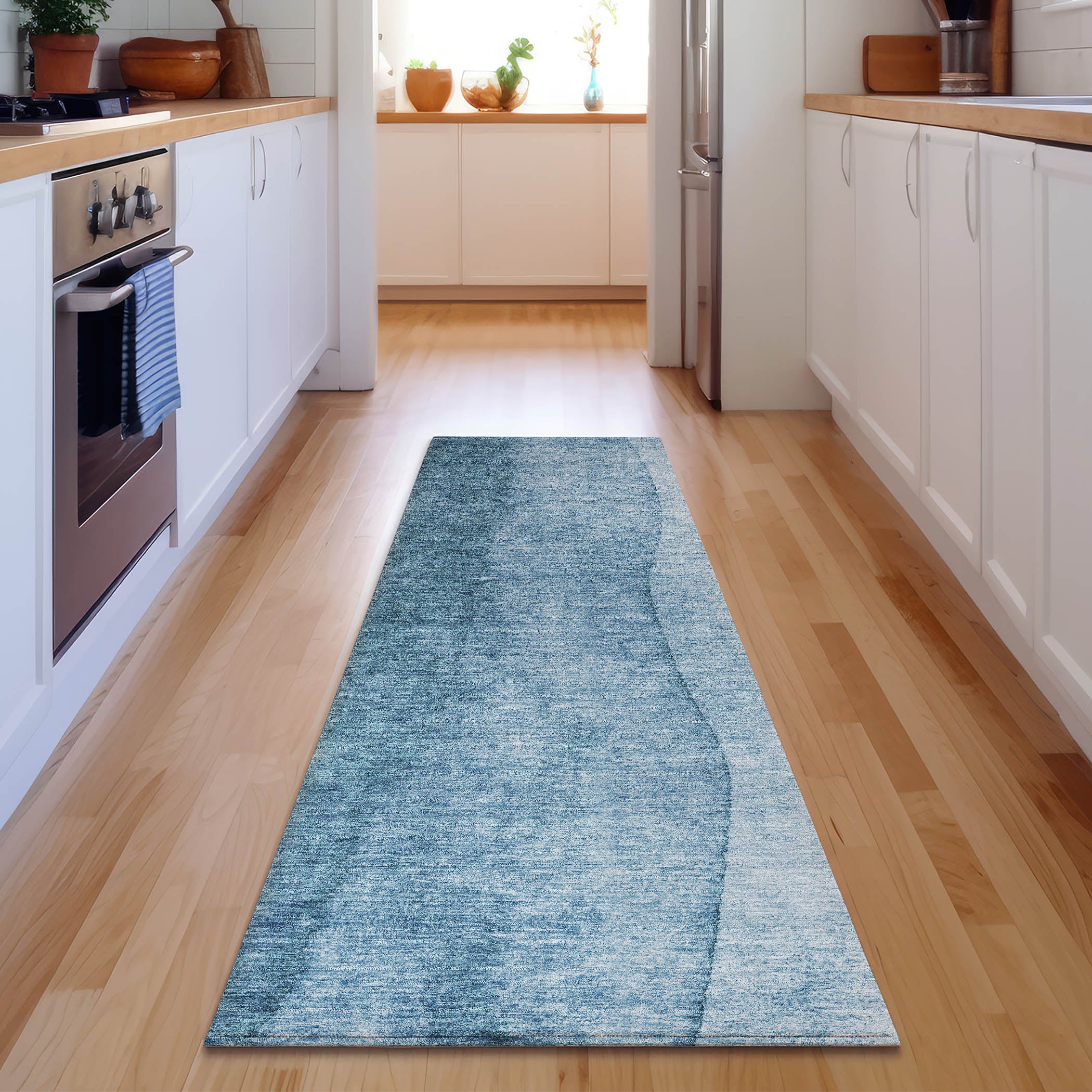 Lucerne Machine Washable Transitional Blue Rug 2'3" x 7'6" #shape_Runner