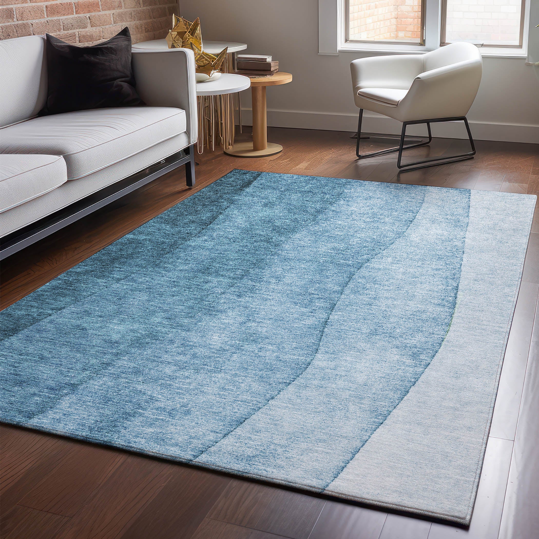 Lucerne Machine Washable Transitional Blue Rug 2'6" x 3'10" #shape_Rectangle