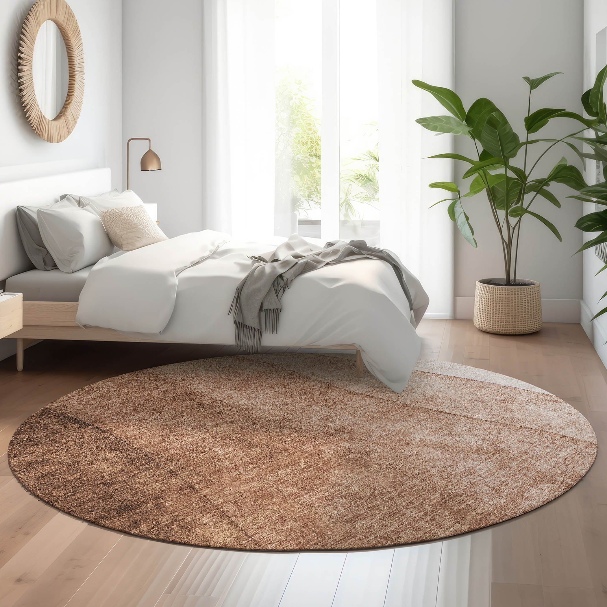 Lucerne Machine Washable Transitional Brown Rug 8' x 8' #shape_Round