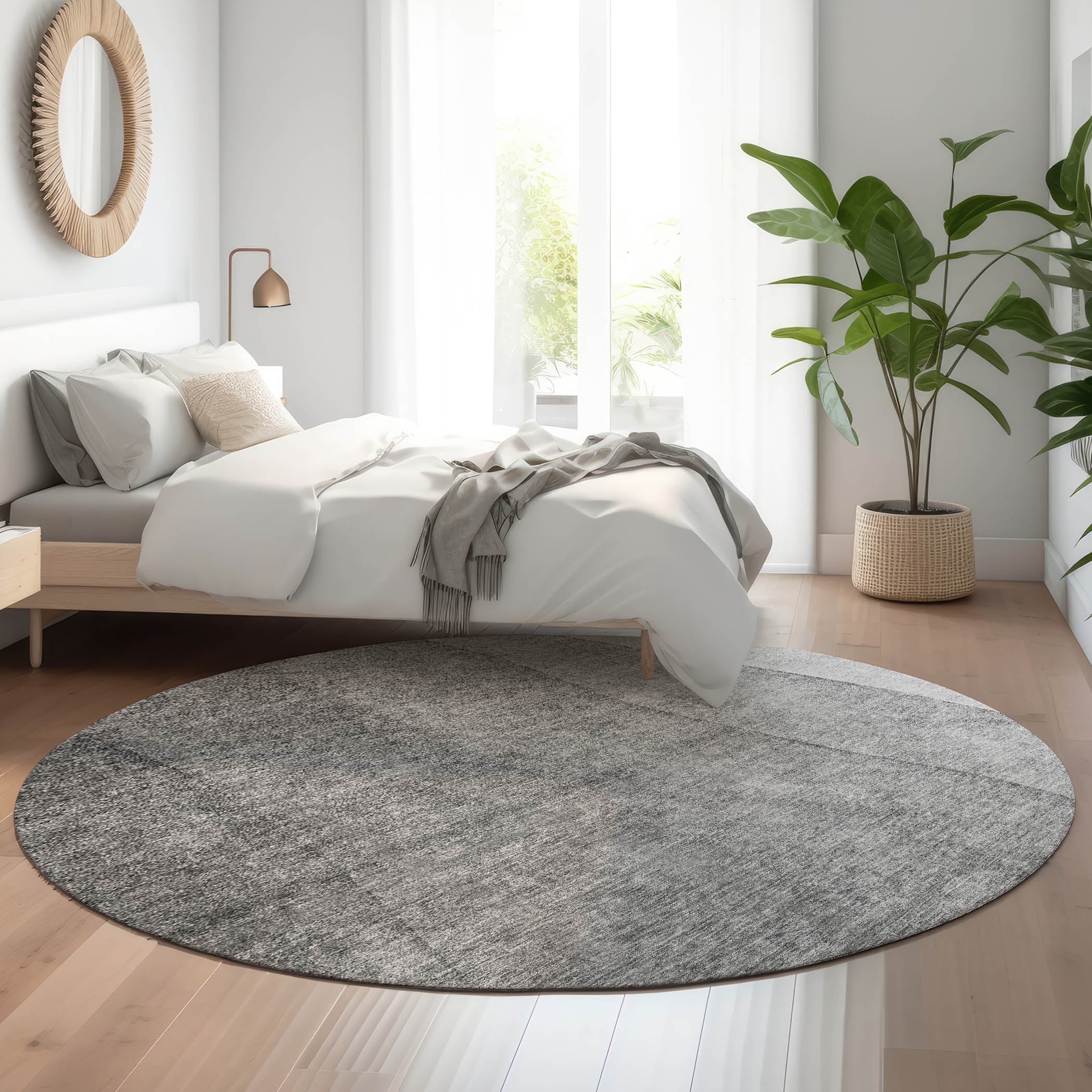 Lucerne Machine Washable Transitional Gray Rug 8' x 8' #shape_Round