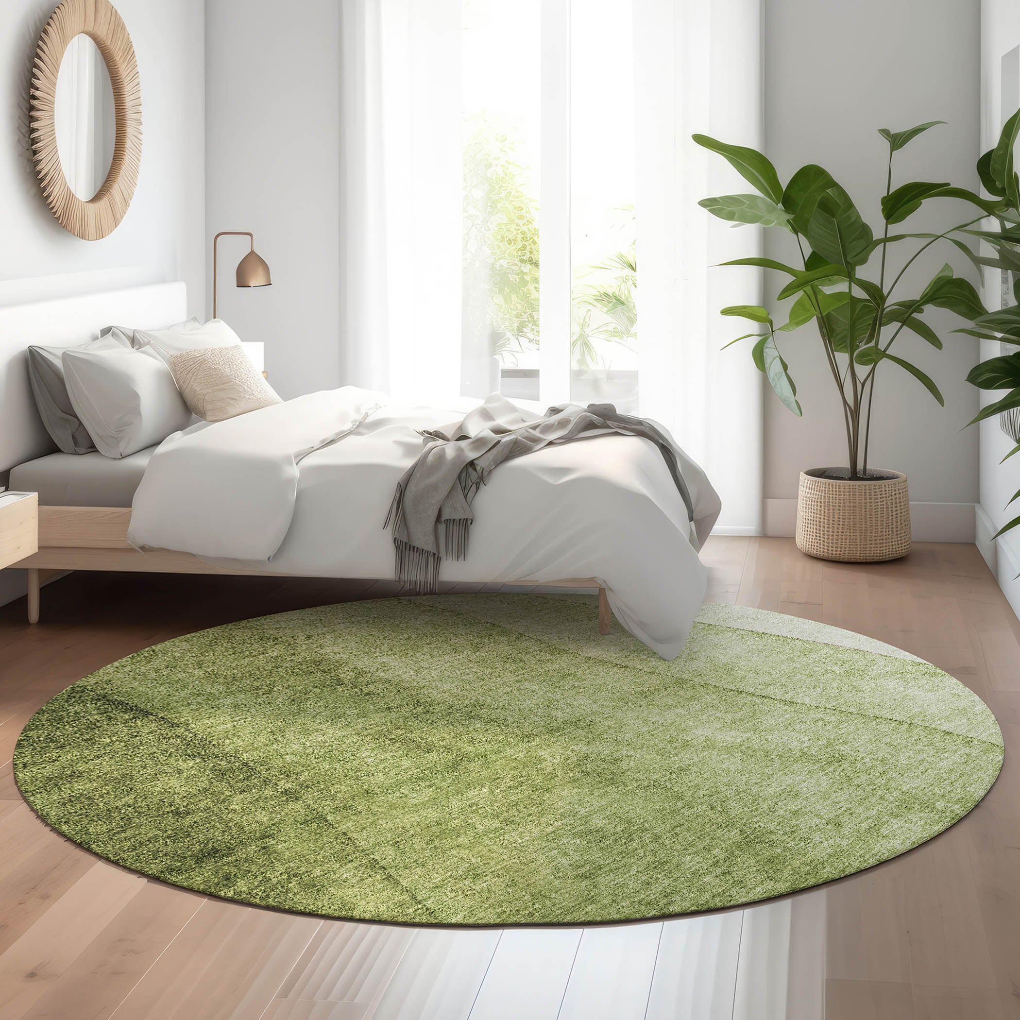 Lucerne Machine Washable Transitional Olive Green Rug 8' x 8' #shape_Round