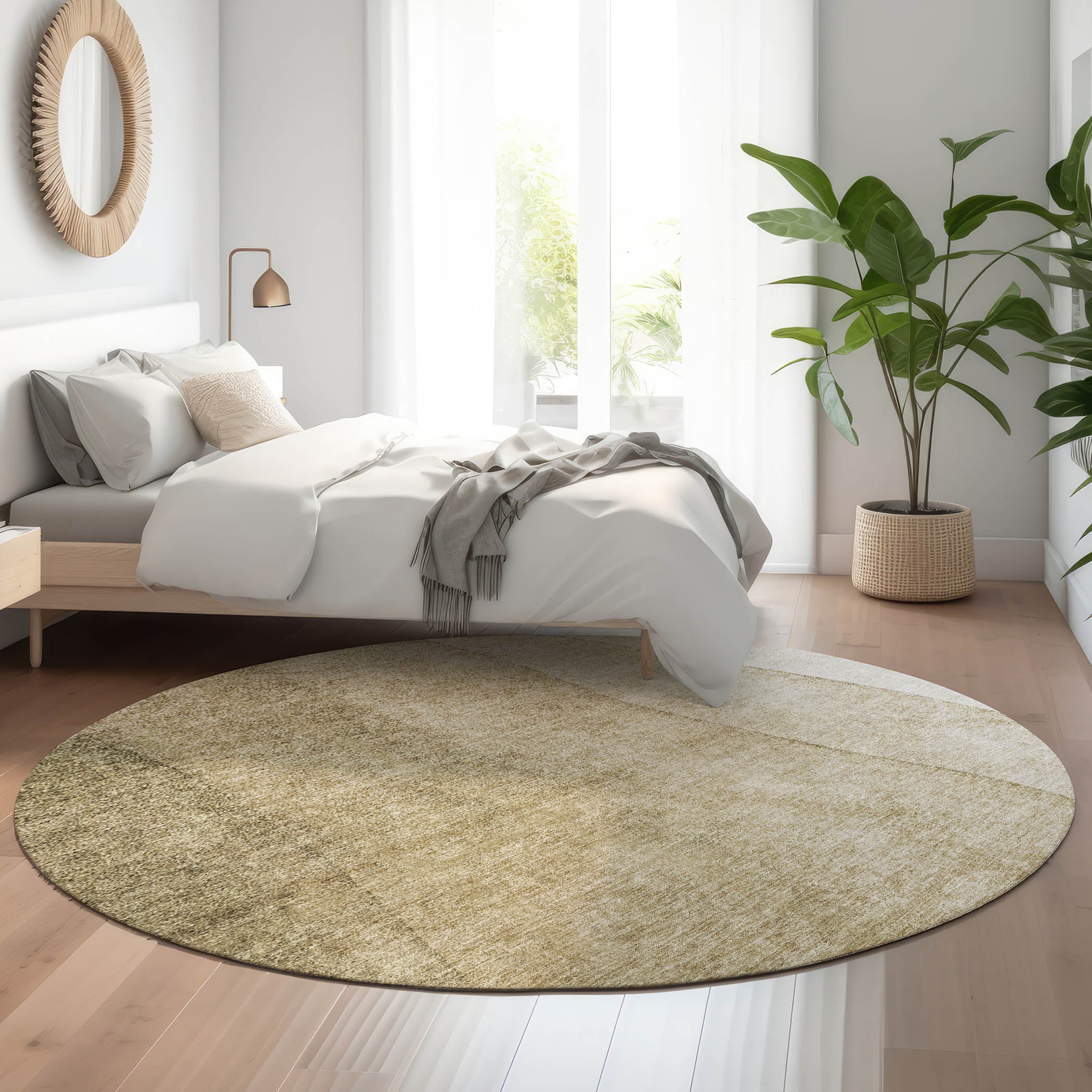 Lucerne Machine Washable Transitional Taupe Brown Rug 8' x 8' #shape_Round