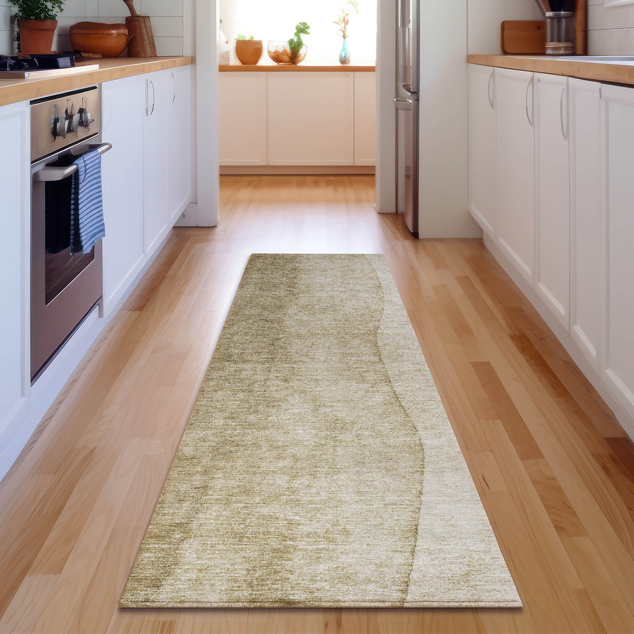 Lucerne Machine Washable Transitional Taupe Brown Rug 2'3" x 7'6" #shape_Runner
