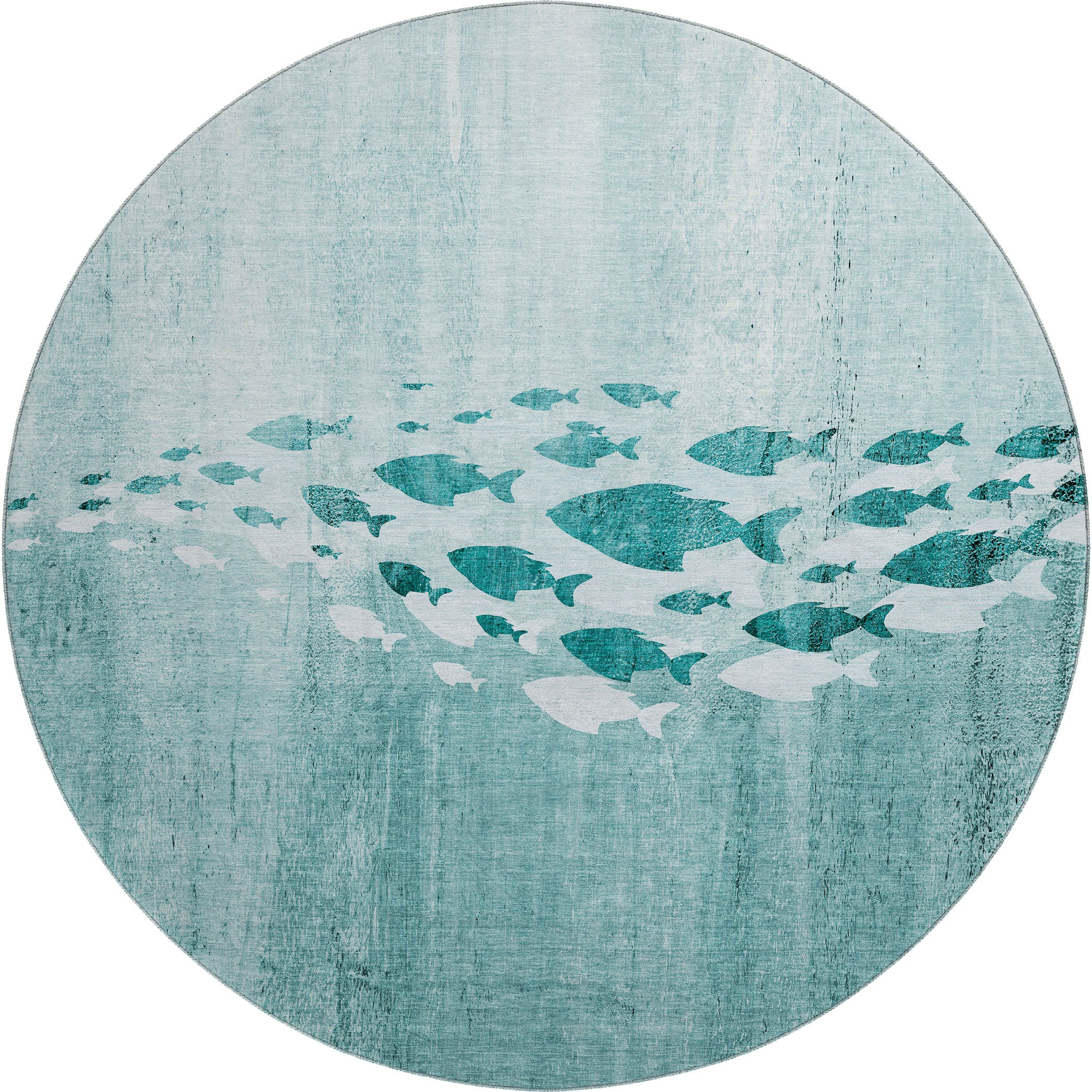 Athens Machine Washable Transitional Teal Rug 8' x 8' #shape_Round