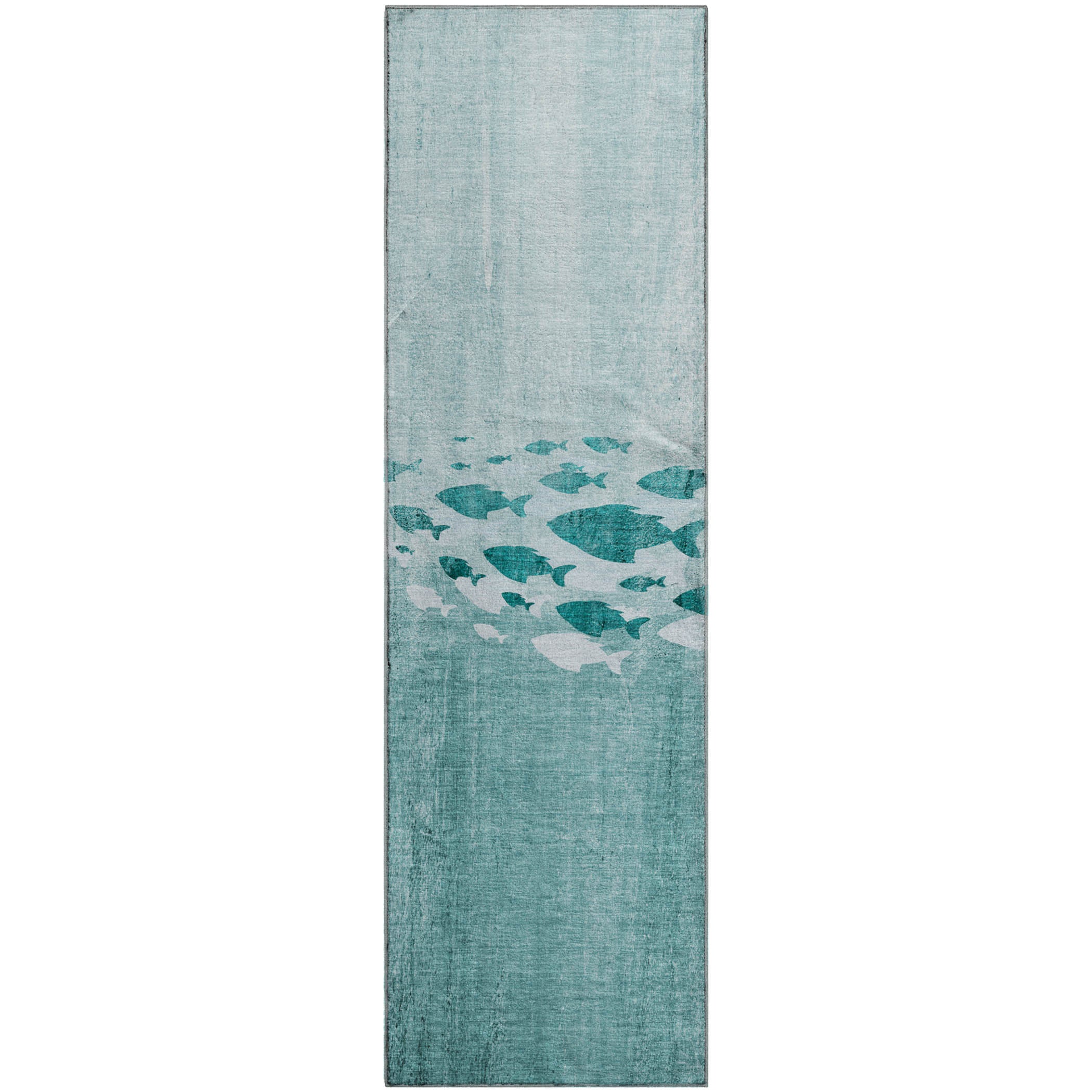 Athens Machine Washable Transitional Teal Rug 2'3" x 7'6" #shape_Runner