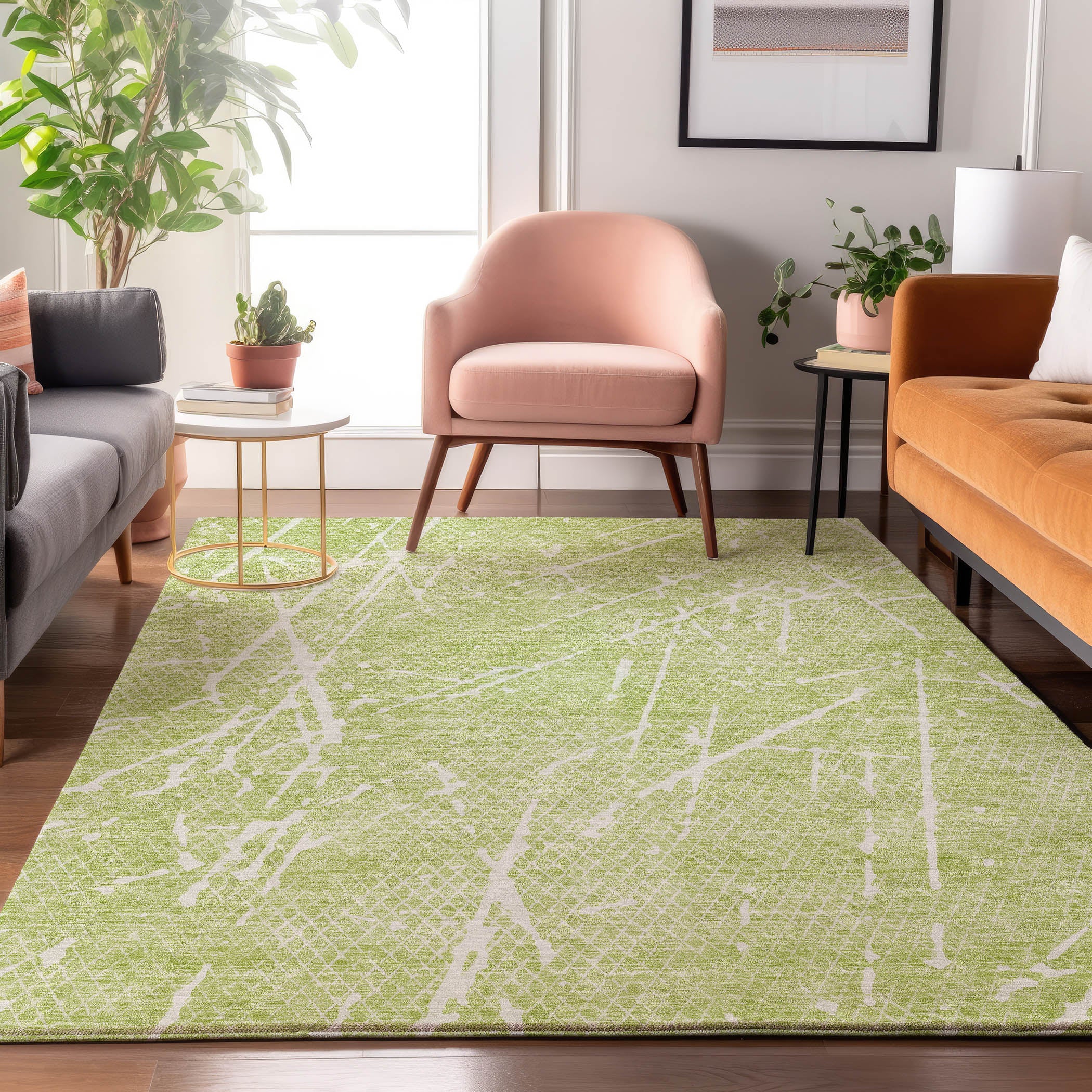 Luang Prabang Machine Washable Transitional Aloe Green Rug 2'6" x 3'10" #shape_Rectangle