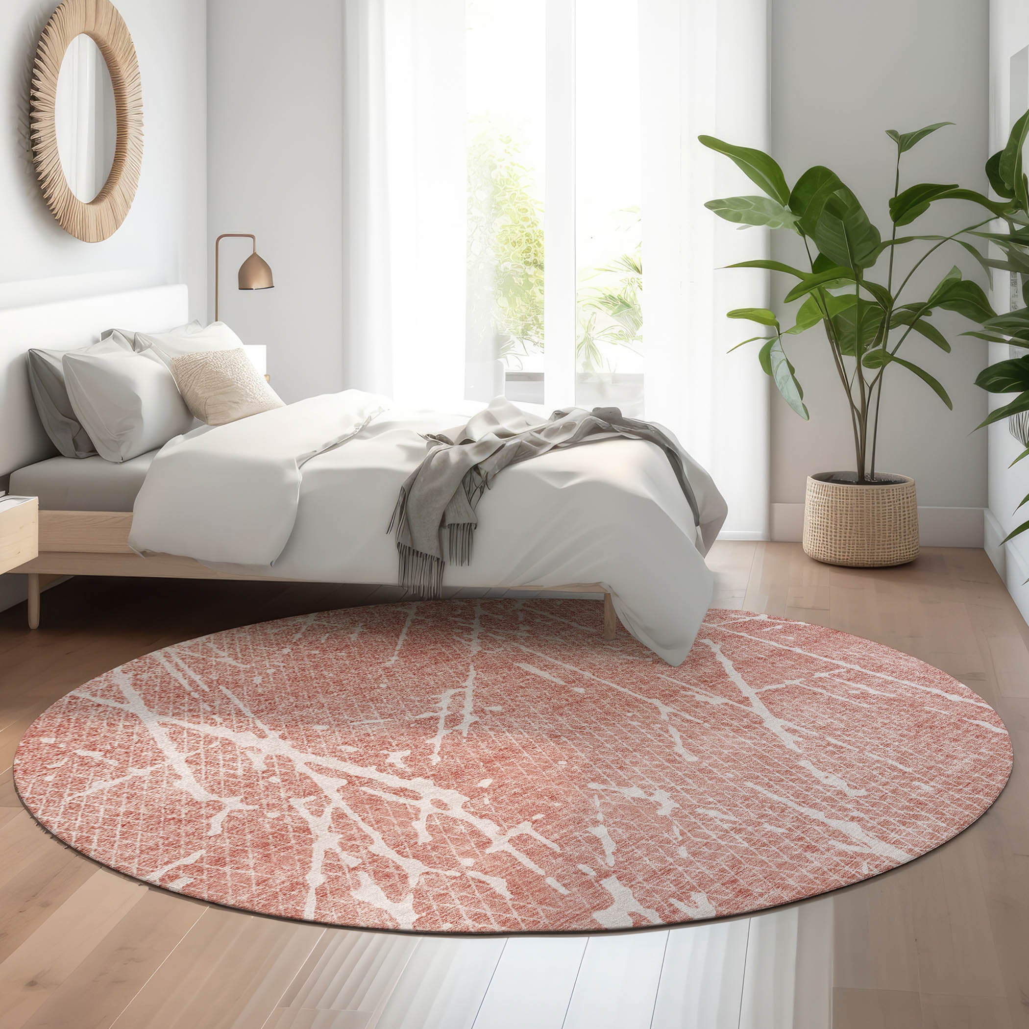 Luang Prabang Machine Washable Transitional Blush Pink Rug 8' x 8' #shape_Round