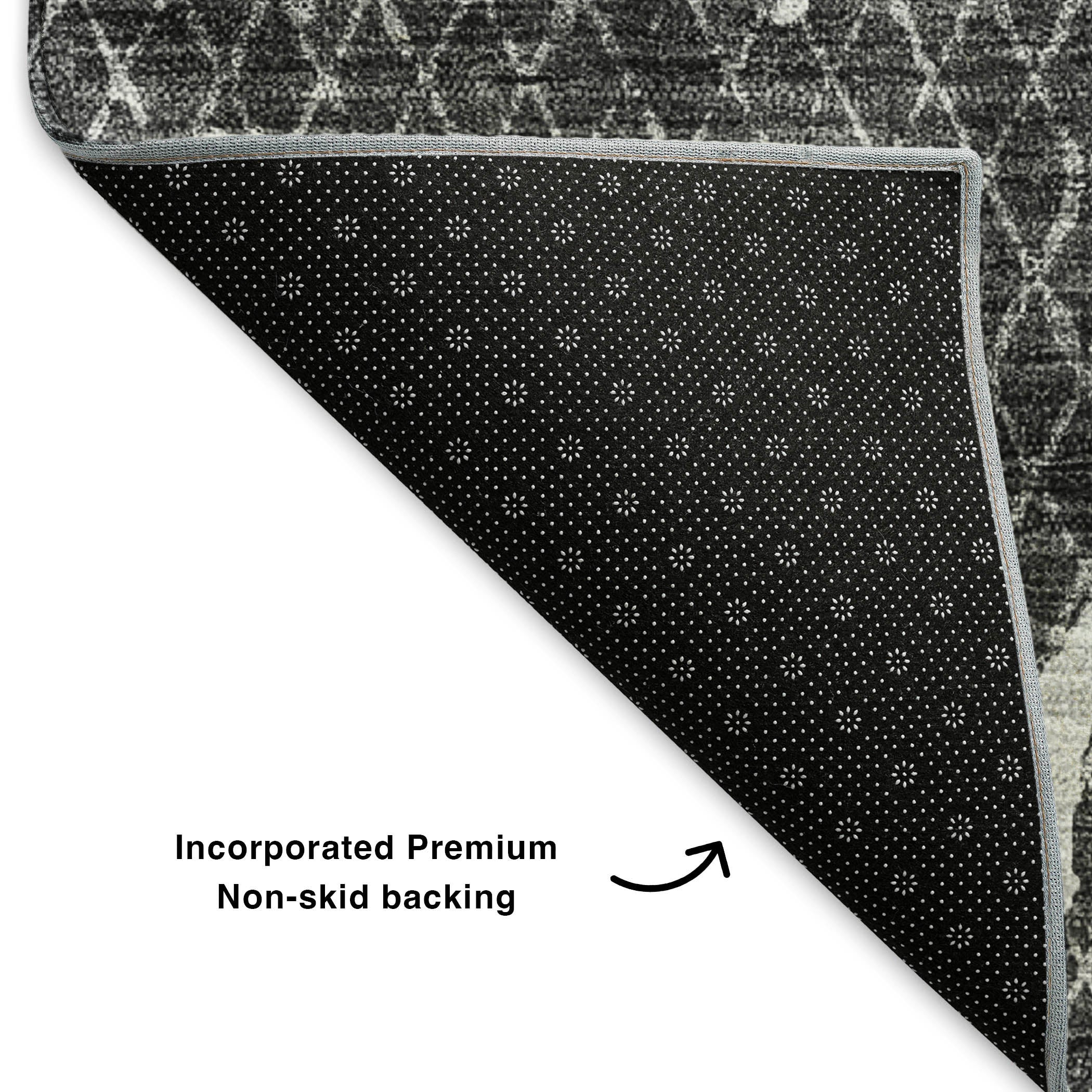 Luang Prabang Machine Washable Transitional Charcoal Gray Rug 1'8" x 2'6" #shape_Rectangle