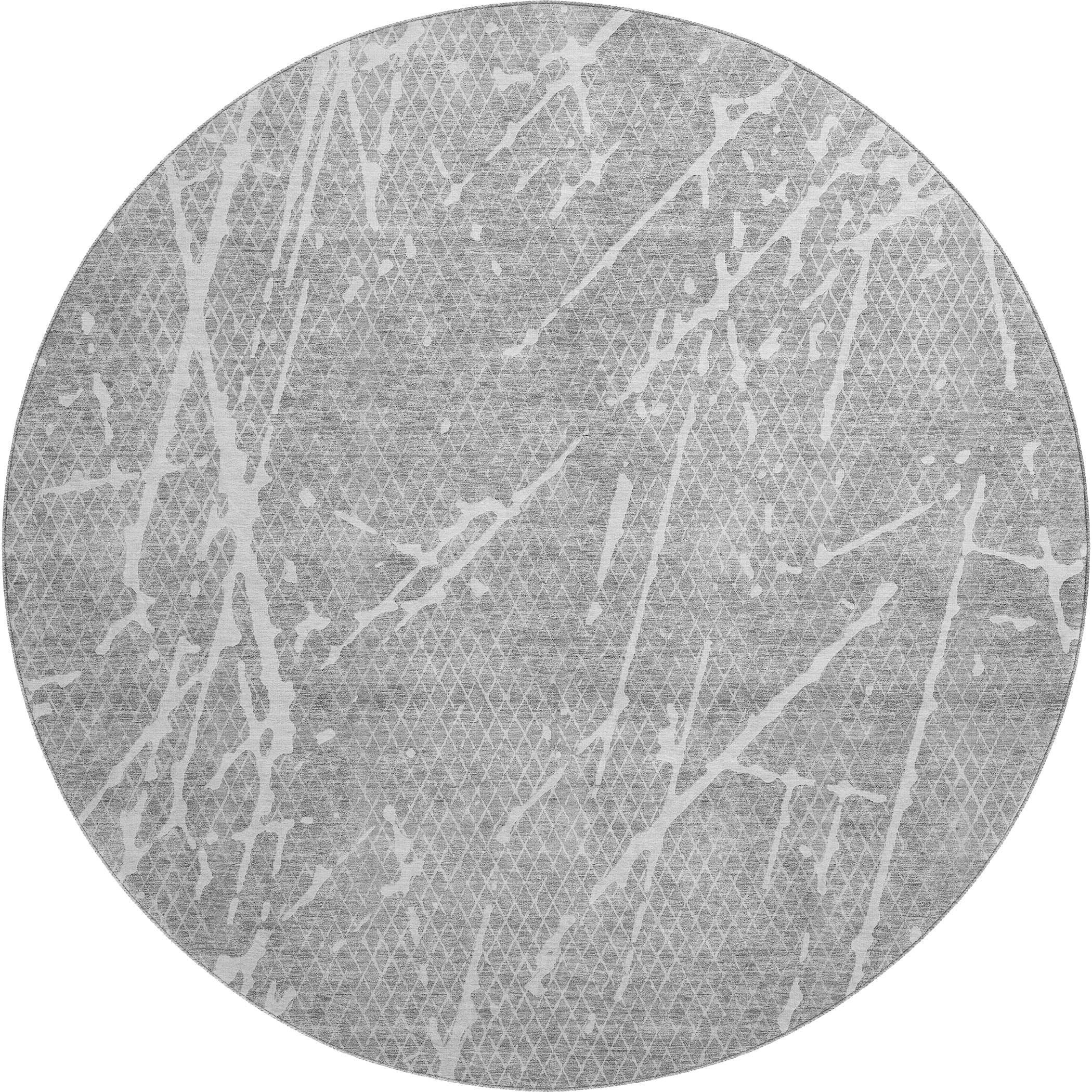 Luang Prabang Machine Washable Transitional Gray Rug 8' x 8' #shape_Round