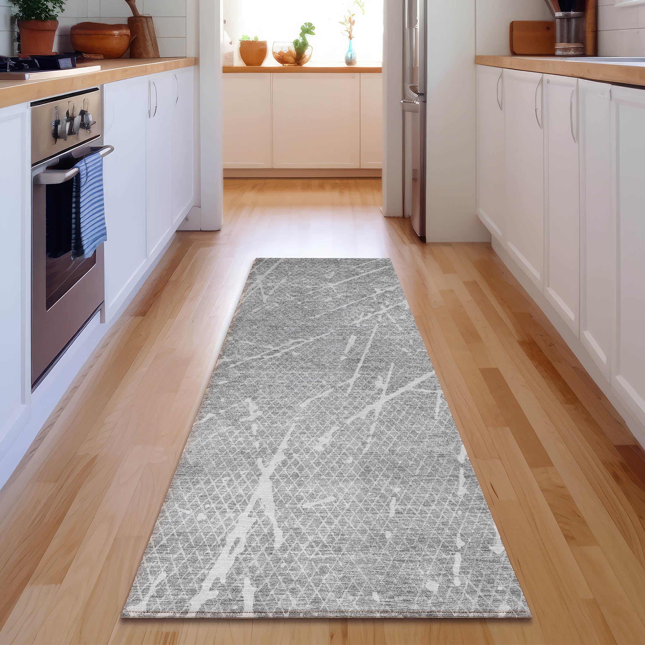 Luang Prabang Machine Washable Transitional Gray Rug 2'3" x 7'6" #shape_Runner