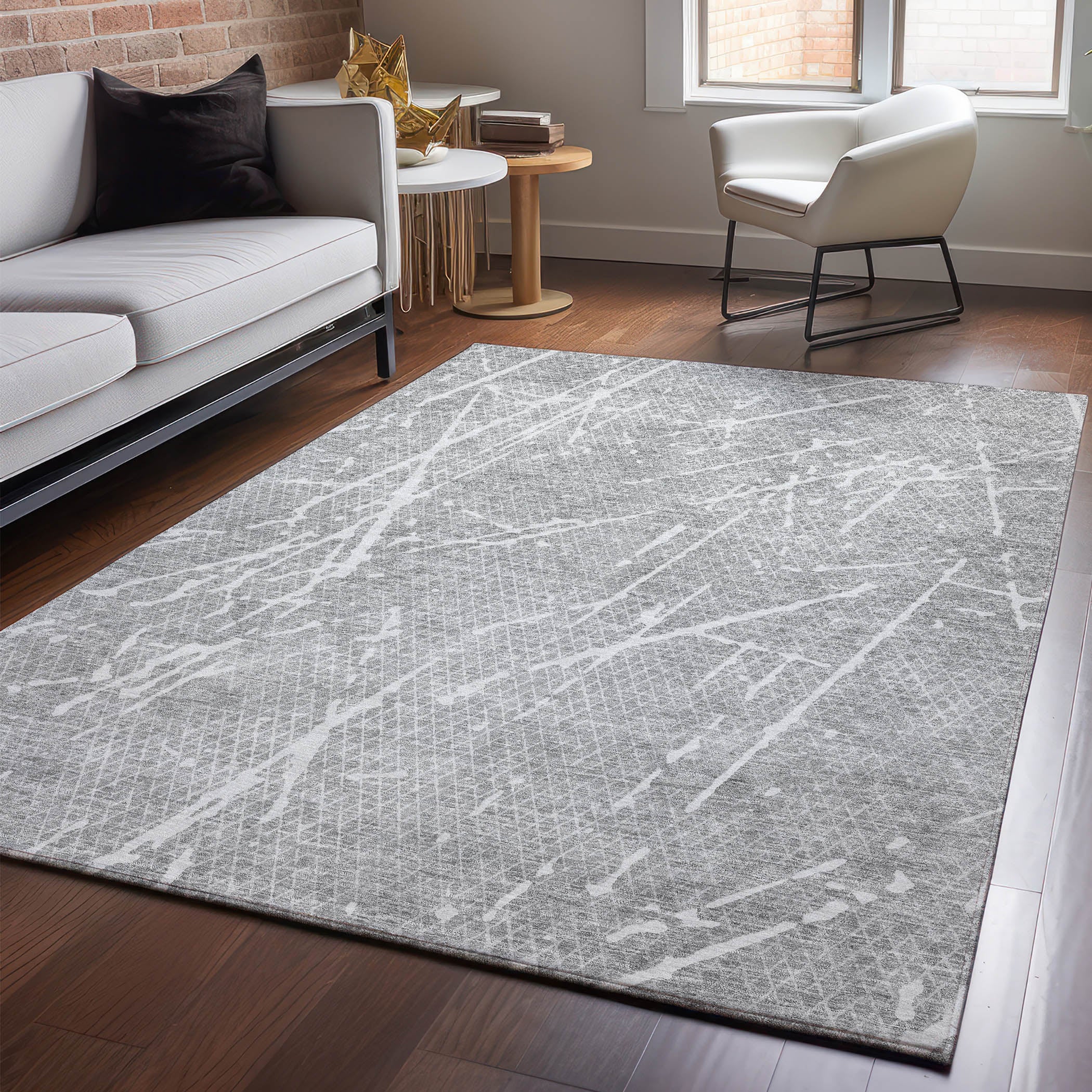 Luang Prabang Machine Washable Transitional Gray Rug 2'6" x 3'10" #shape_Rectangle