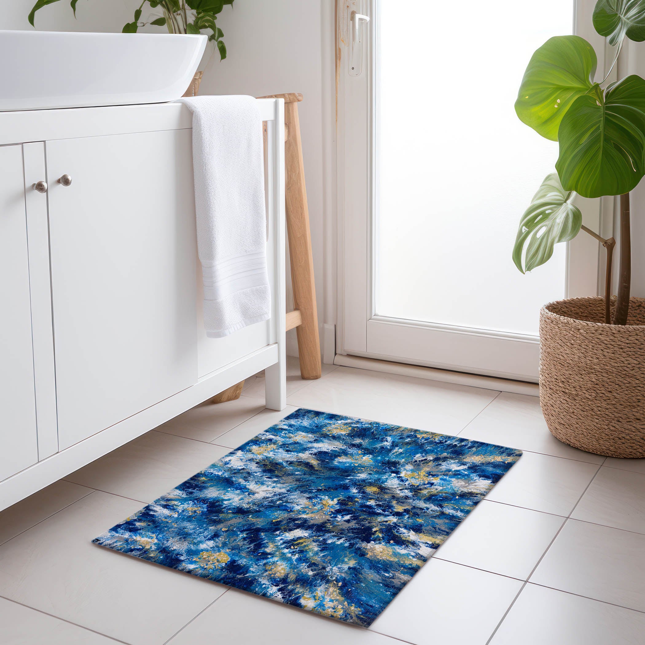 Seville Machine Washable Contemporary Blue Rug 1'8" x 2'6" #shape_Rectangle