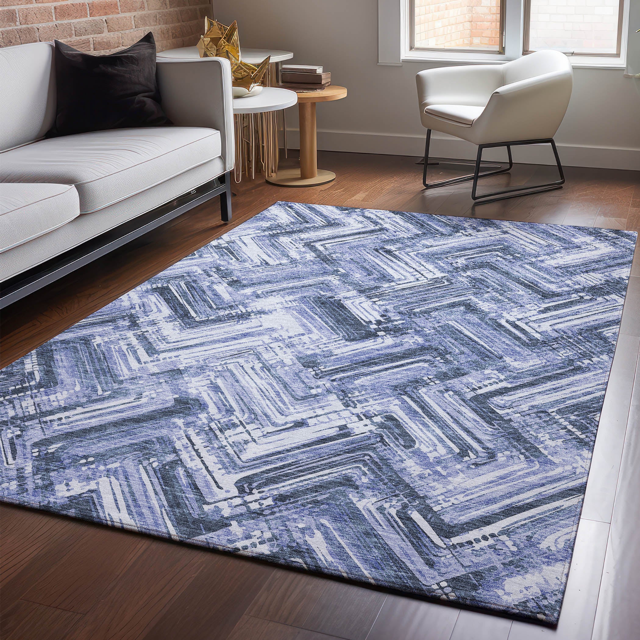 Istanbul Machine Washable Transitional Blue Rug 2'6" x 3'10" #shape_Rectangle