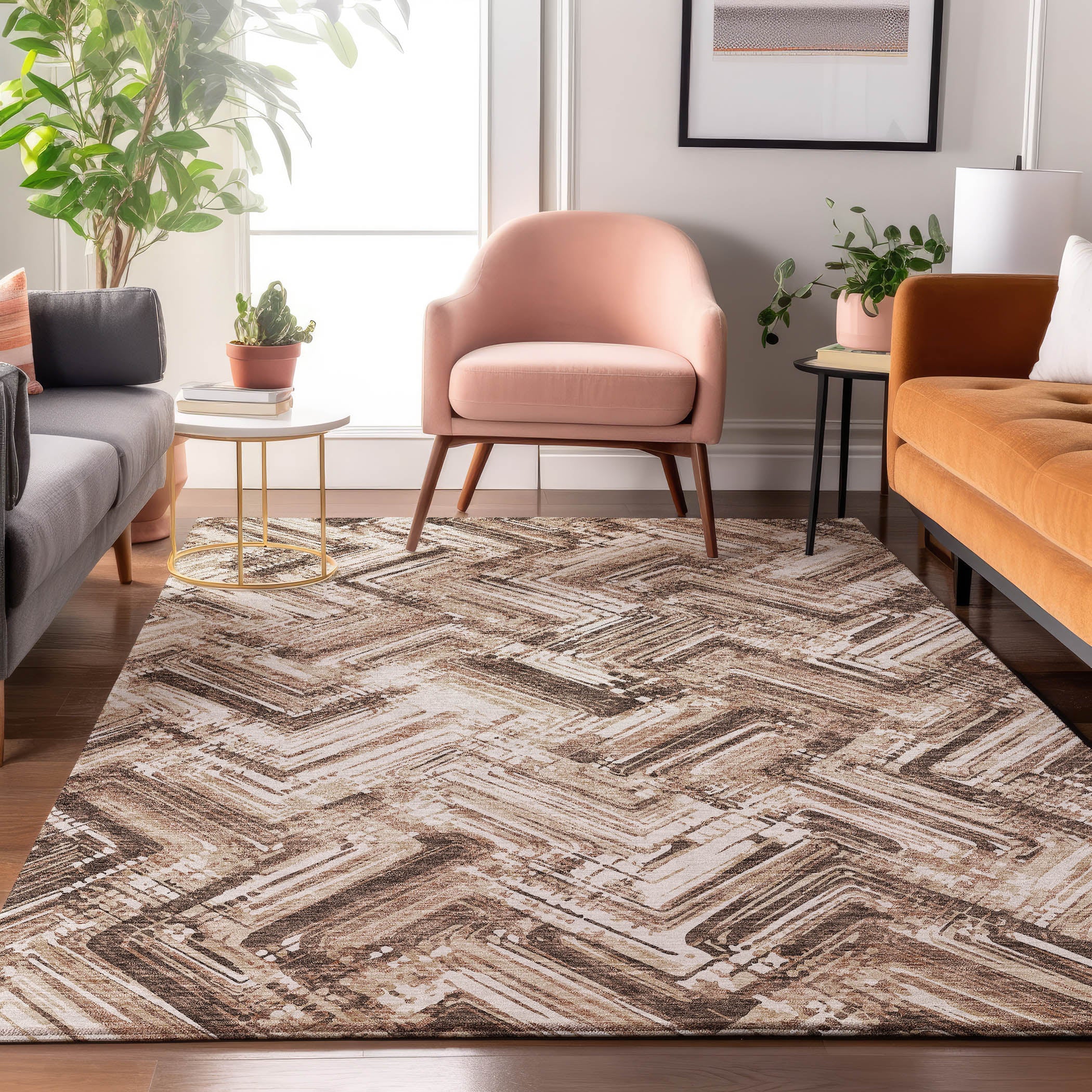 Istanbul Machine Washable Transitional Brown Rug 2'6" x 3'10" #shape_Rectangle