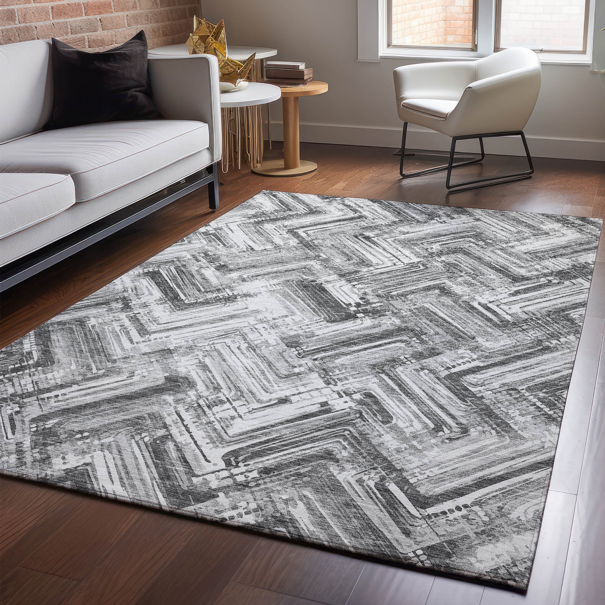 Istanbul Machine Washable Transitional Gray Rug 2'6" x 3'10" #shape_Rectangle