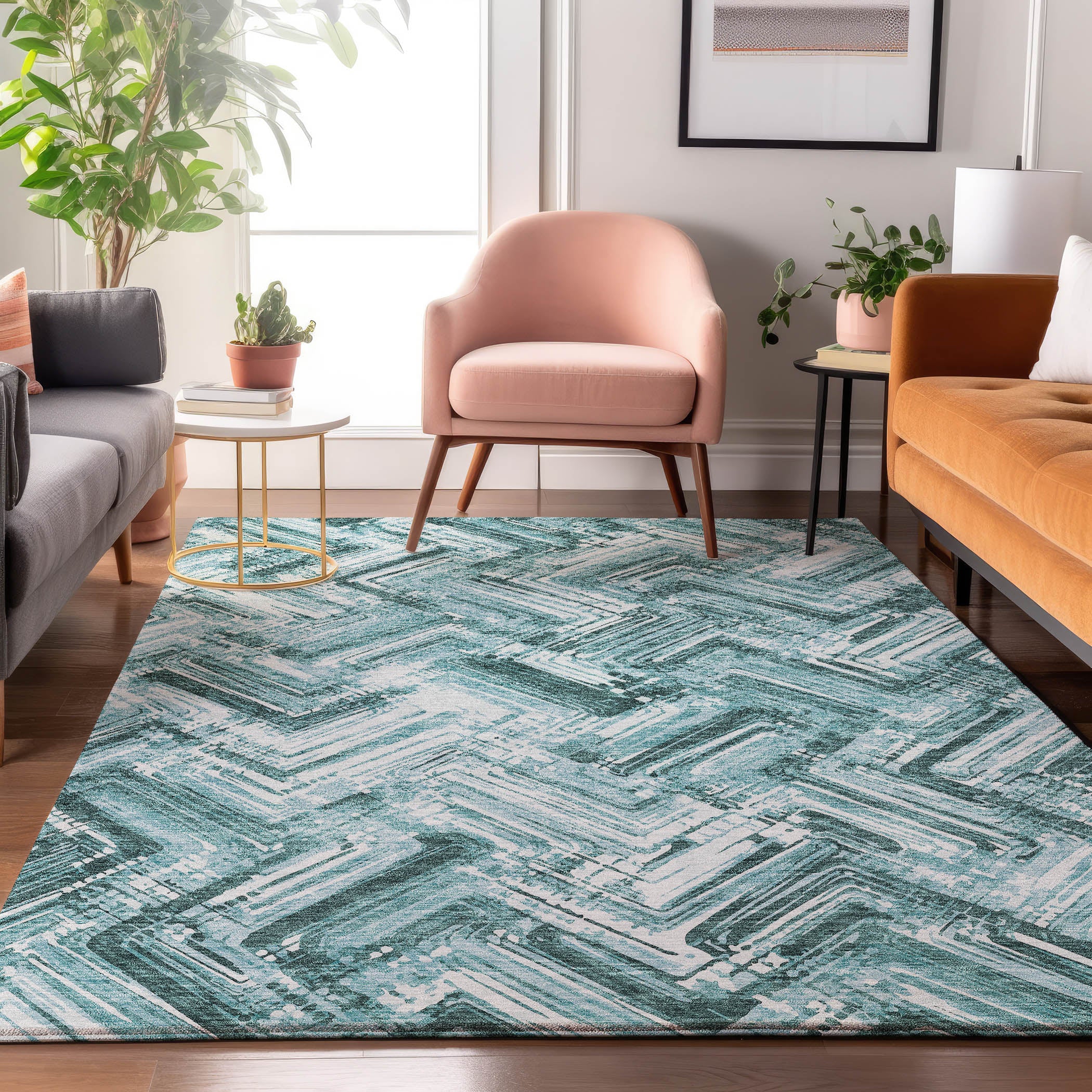 Istanbul Machine Washable Transitional Teal Rug 2'6" x 3'10" #shape_Rectangle