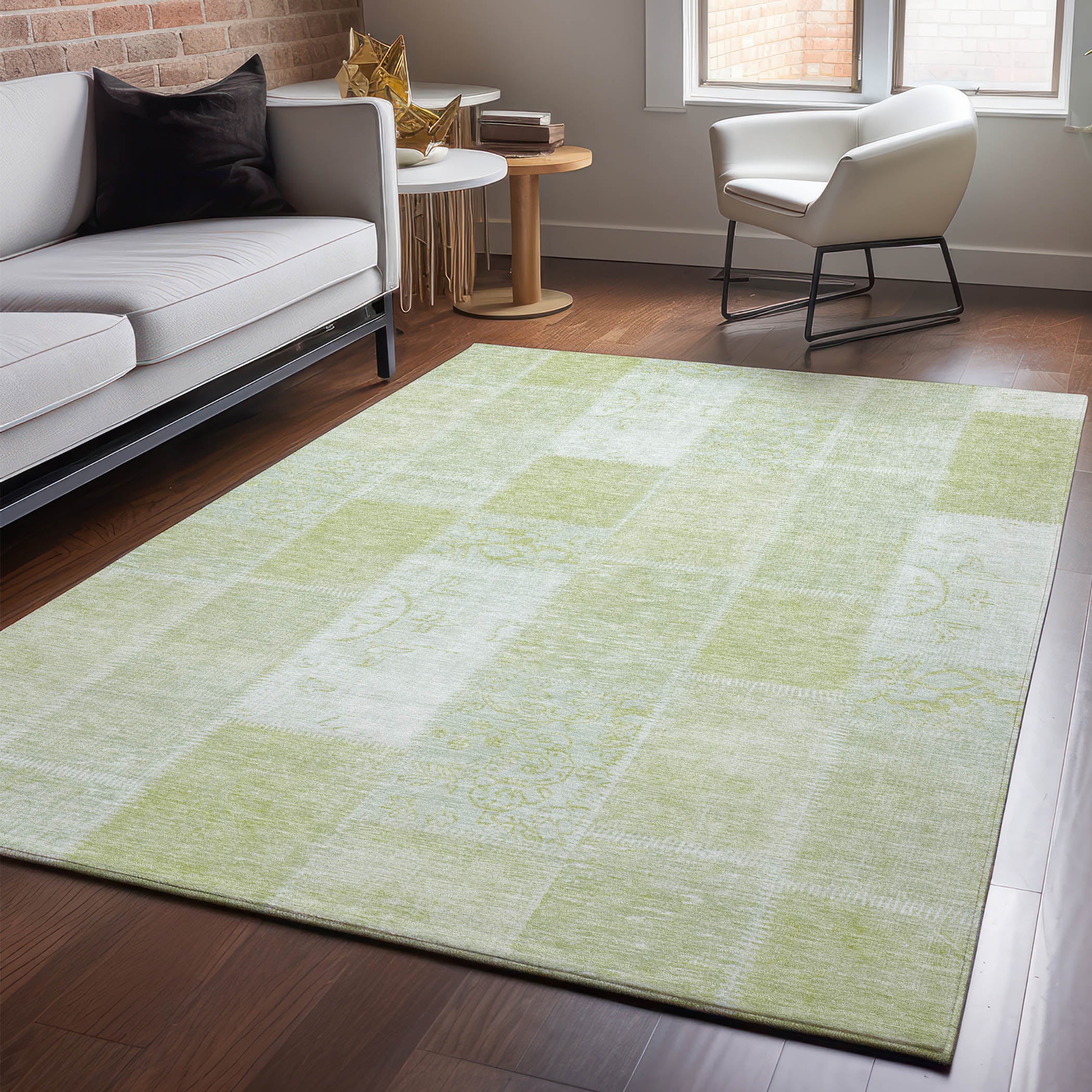 Lima Machine Washable Traditional Aloe Green Rug 2'6" x 3'10" #shape_Rectangle