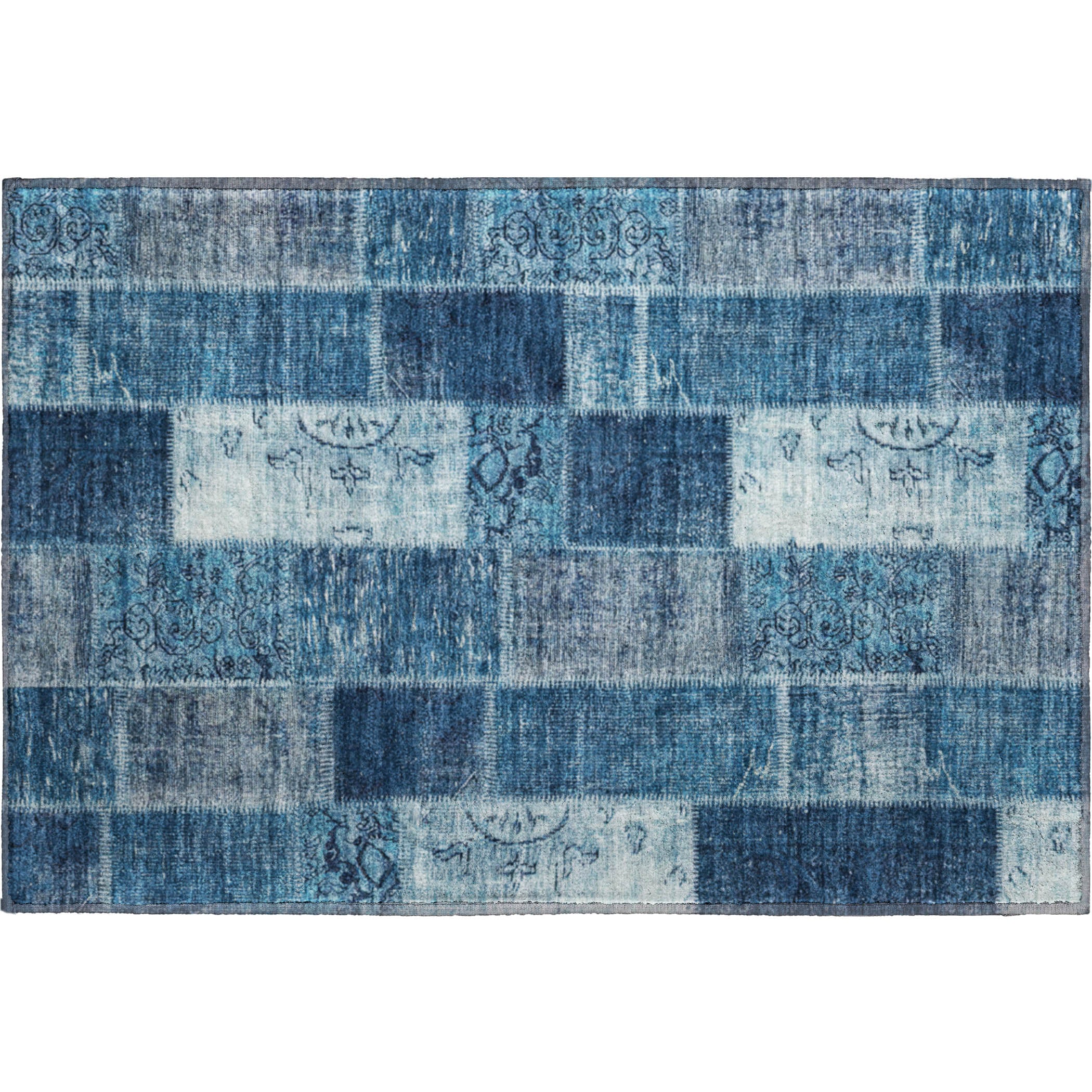 Lima Machine Washable Traditional Blue Rug 1'8" x 2'6" #shape_Rectangle