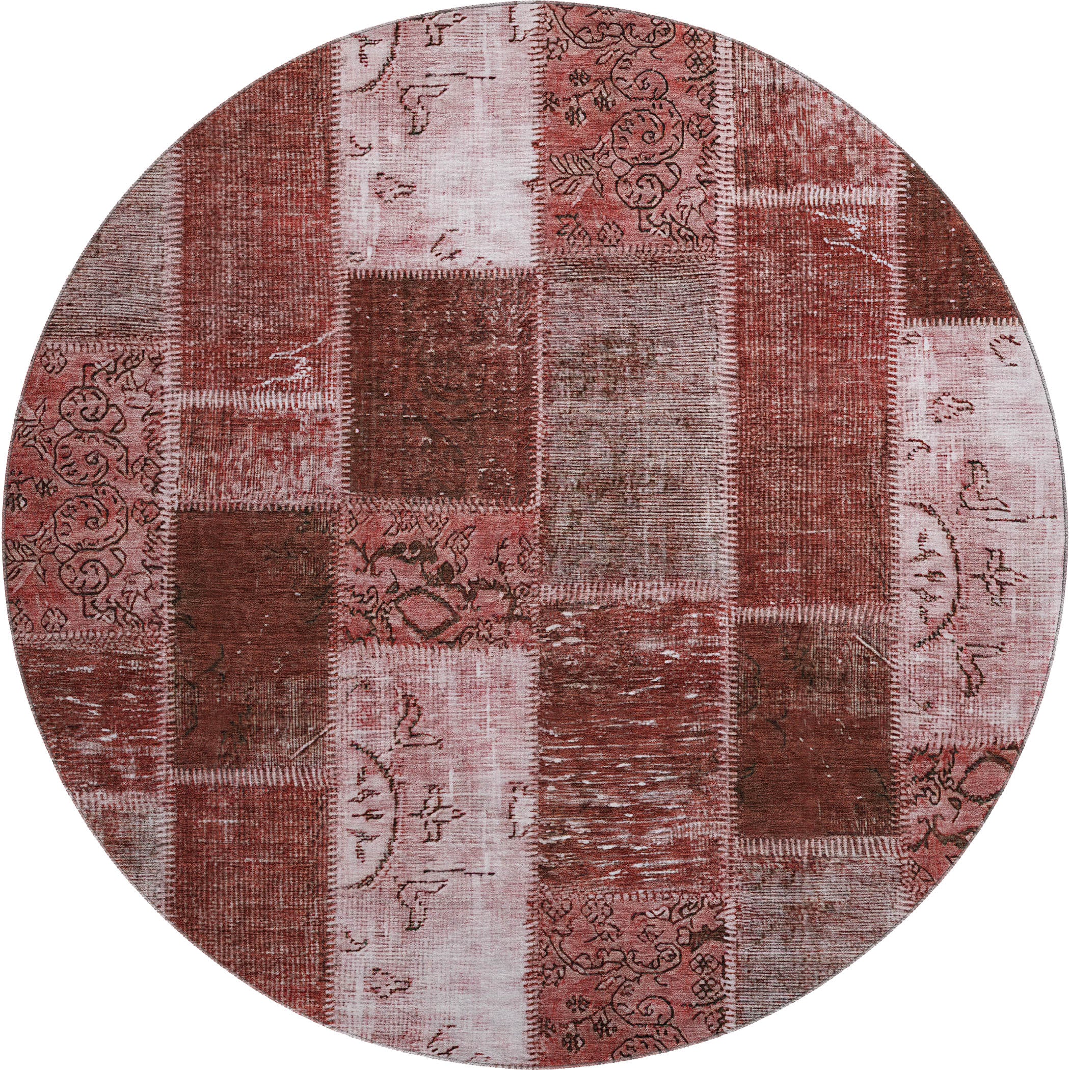 Lima Machine Washable Traditional Burgundy Red Rug 8' x 8' #shape_Round