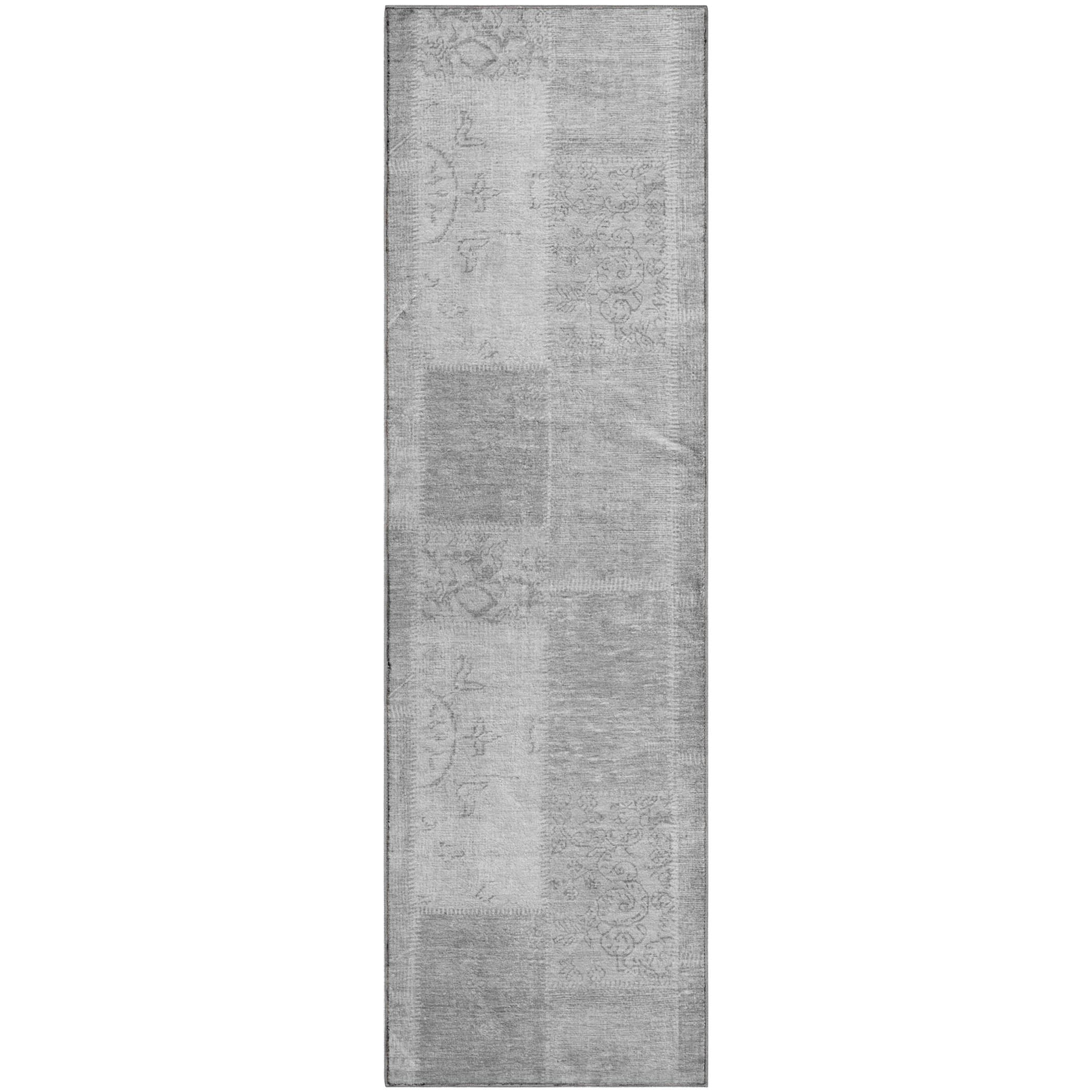 Lima Machine Washable Traditional Silver Gray Rug 2'3" x 7'6" #shape_Runner