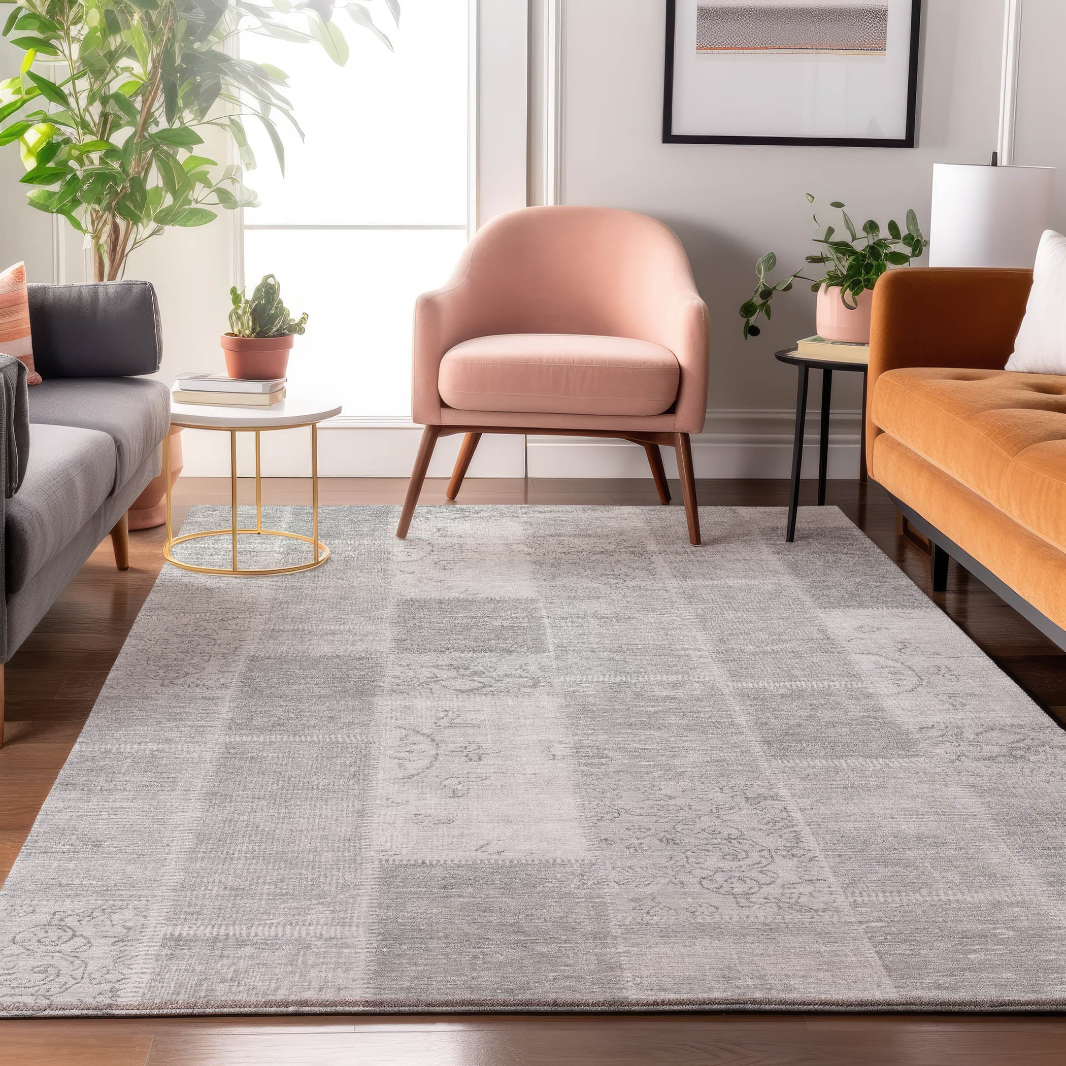 Lima Machine Washable Traditional Silver Gray Rug 2'6" x 3'10" #shape_Rectangle