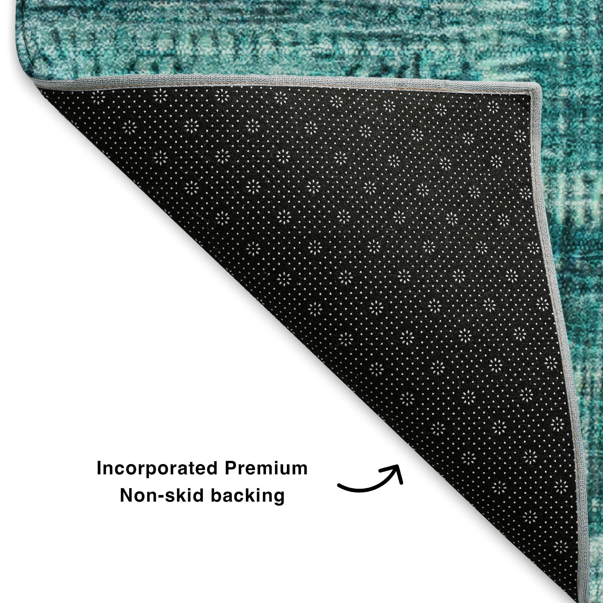 Lima Machine Washable Traditional Teal Rug 1'8" x 2'6" #shape_Rectangle