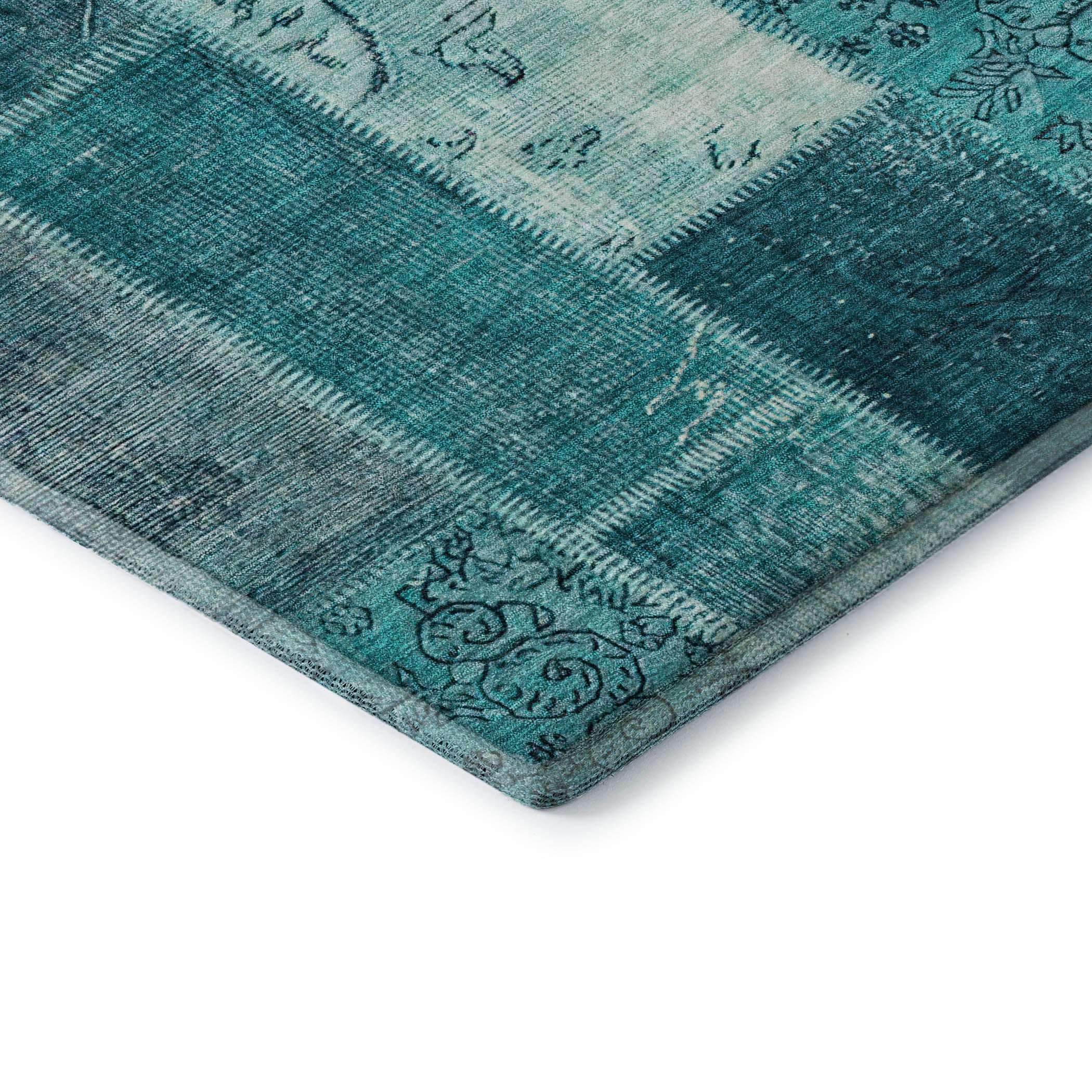 Lima Machine Washable Traditional Teal Rug 1'8" x 2'6" #shape_Rectangle