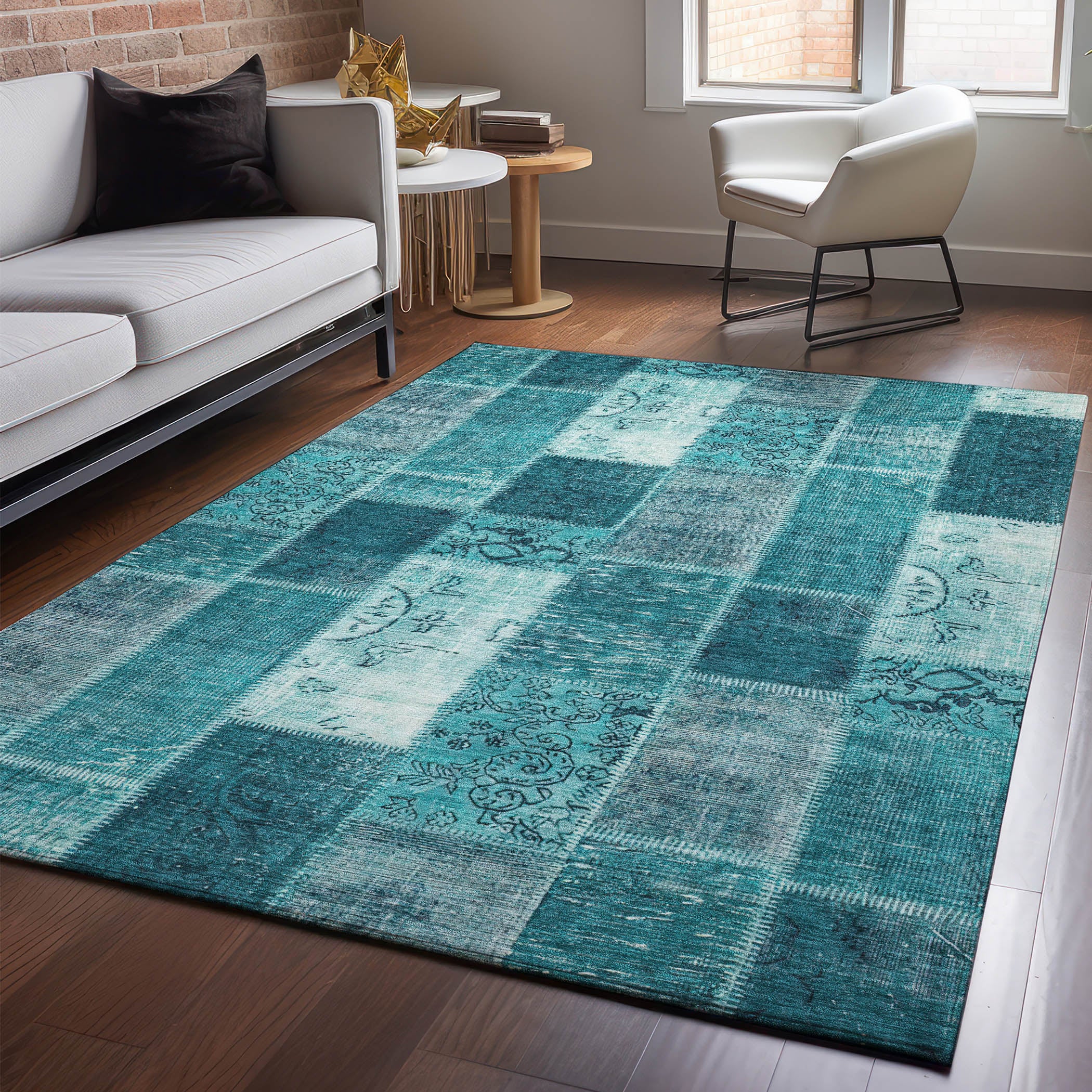 Lima Machine Washable Traditional Teal Rug 2'6" x 3'10" #shape_Rectangle