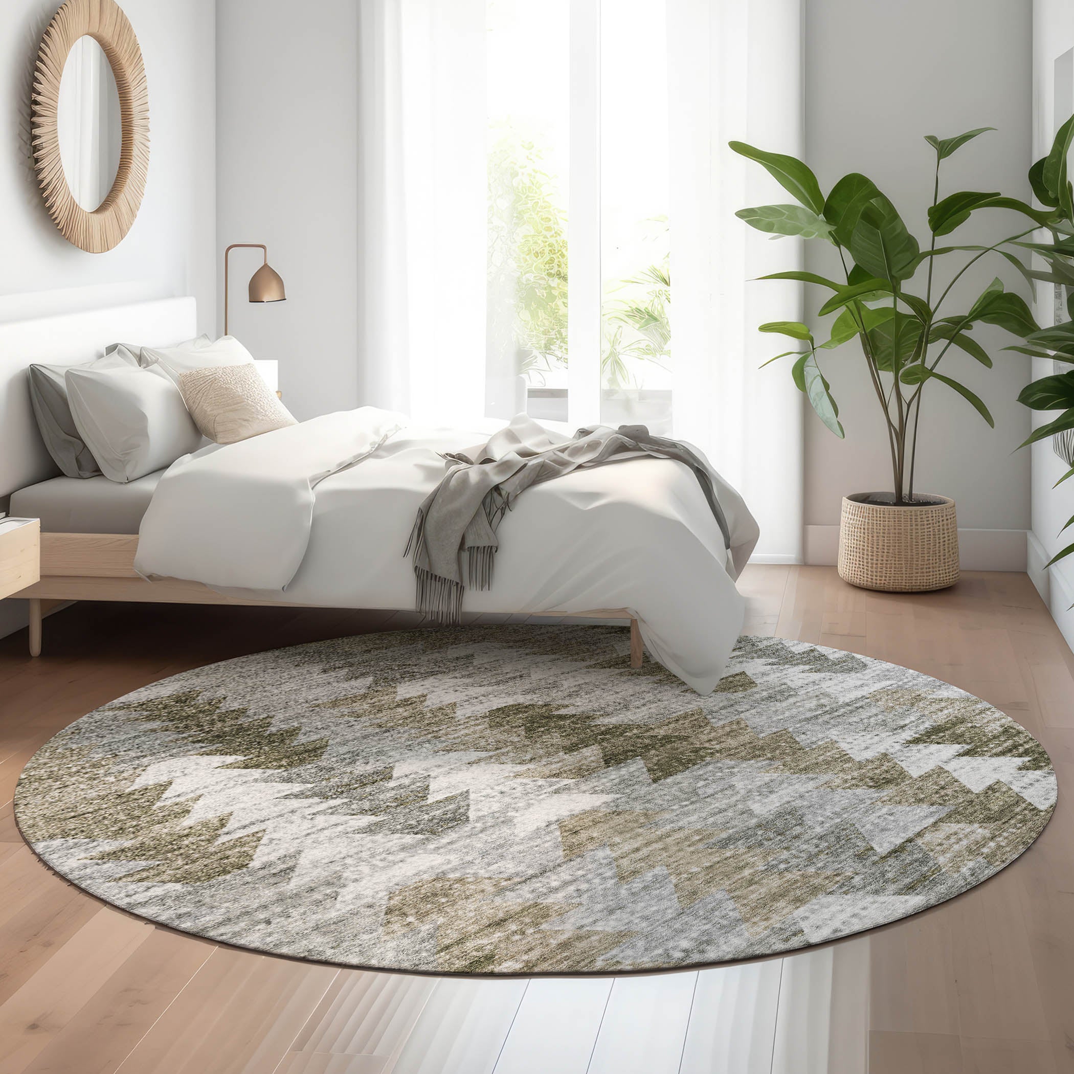 Luang Prabang Machine Washable Transitional Brown Rug 8' x 8' #shape_Round