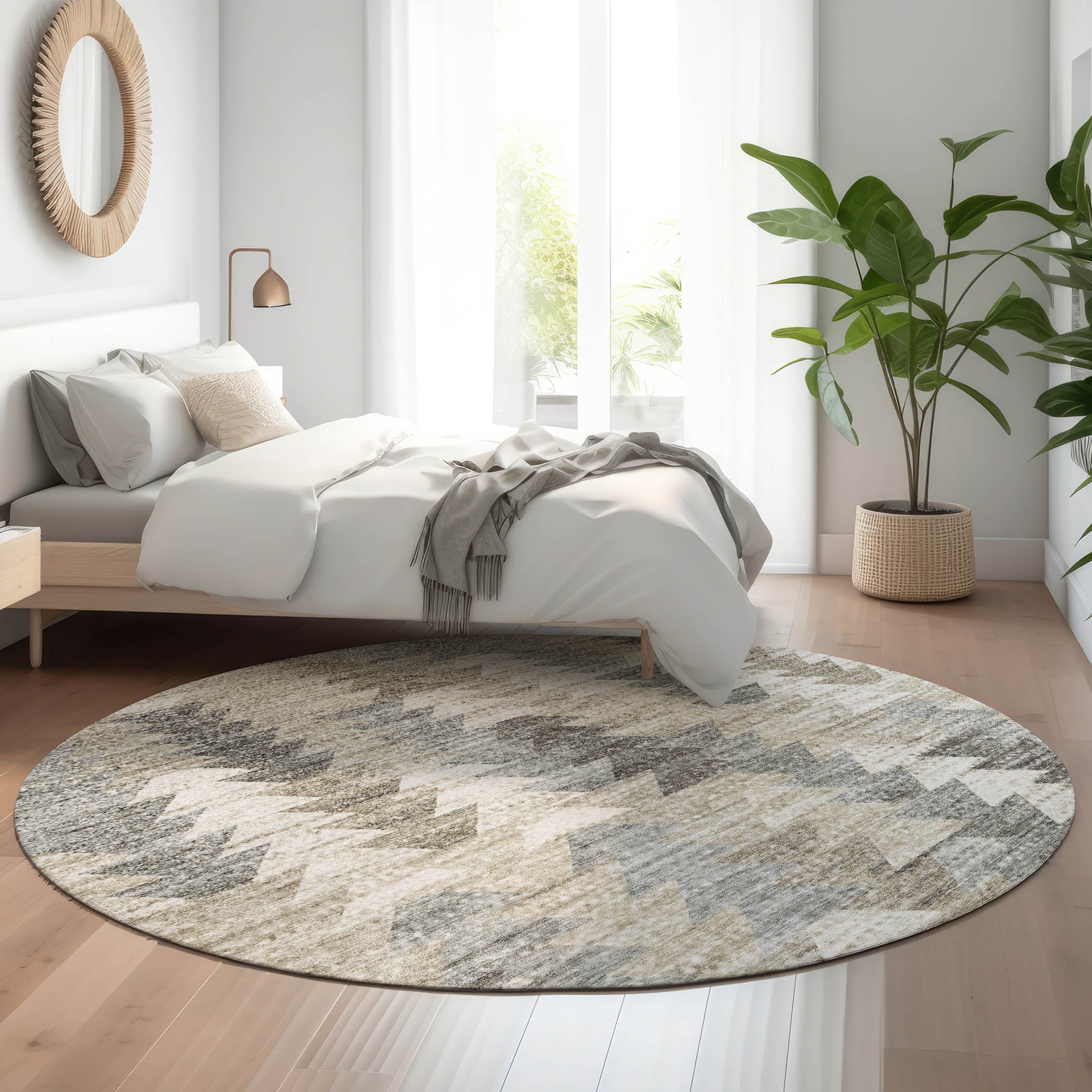 Luang Prabang Machine Washable Transitional Taupe Brown Rug 8' x 8' #shape_Round