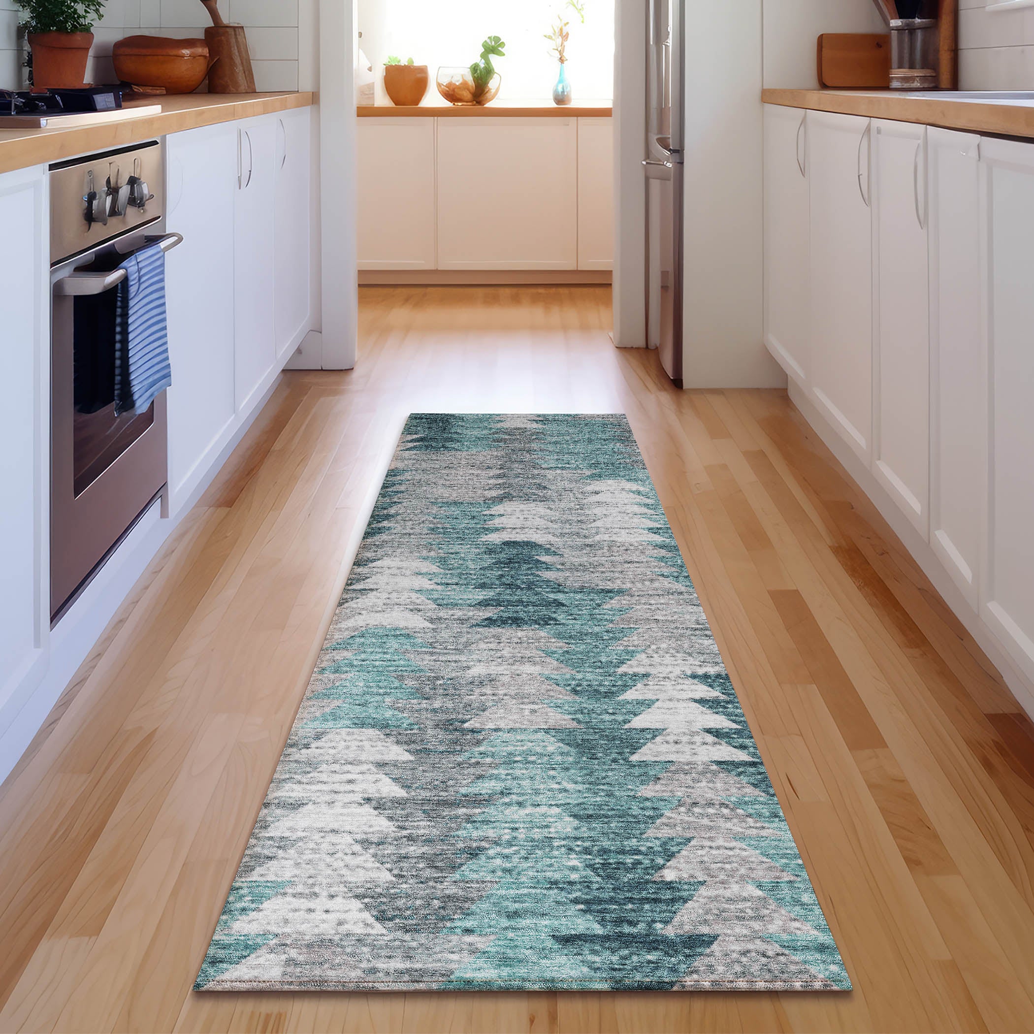 Luang Prabang Machine Washable Transitional Teal Rug 2'3" x 7'6" #shape_Runner