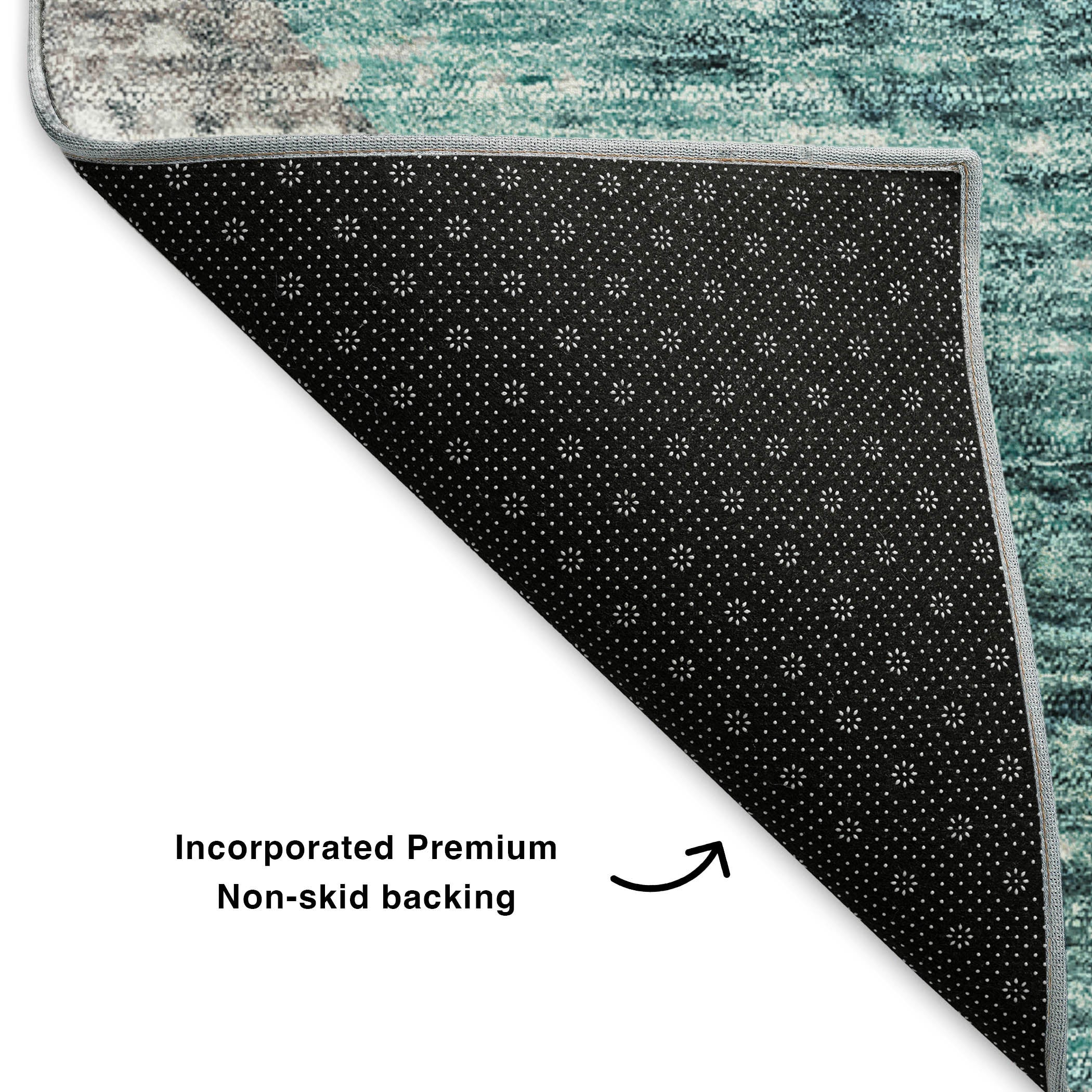 Luang Prabang Machine Washable Transitional Teal Rug 1'8" x 2'6" #shape_Rectangle