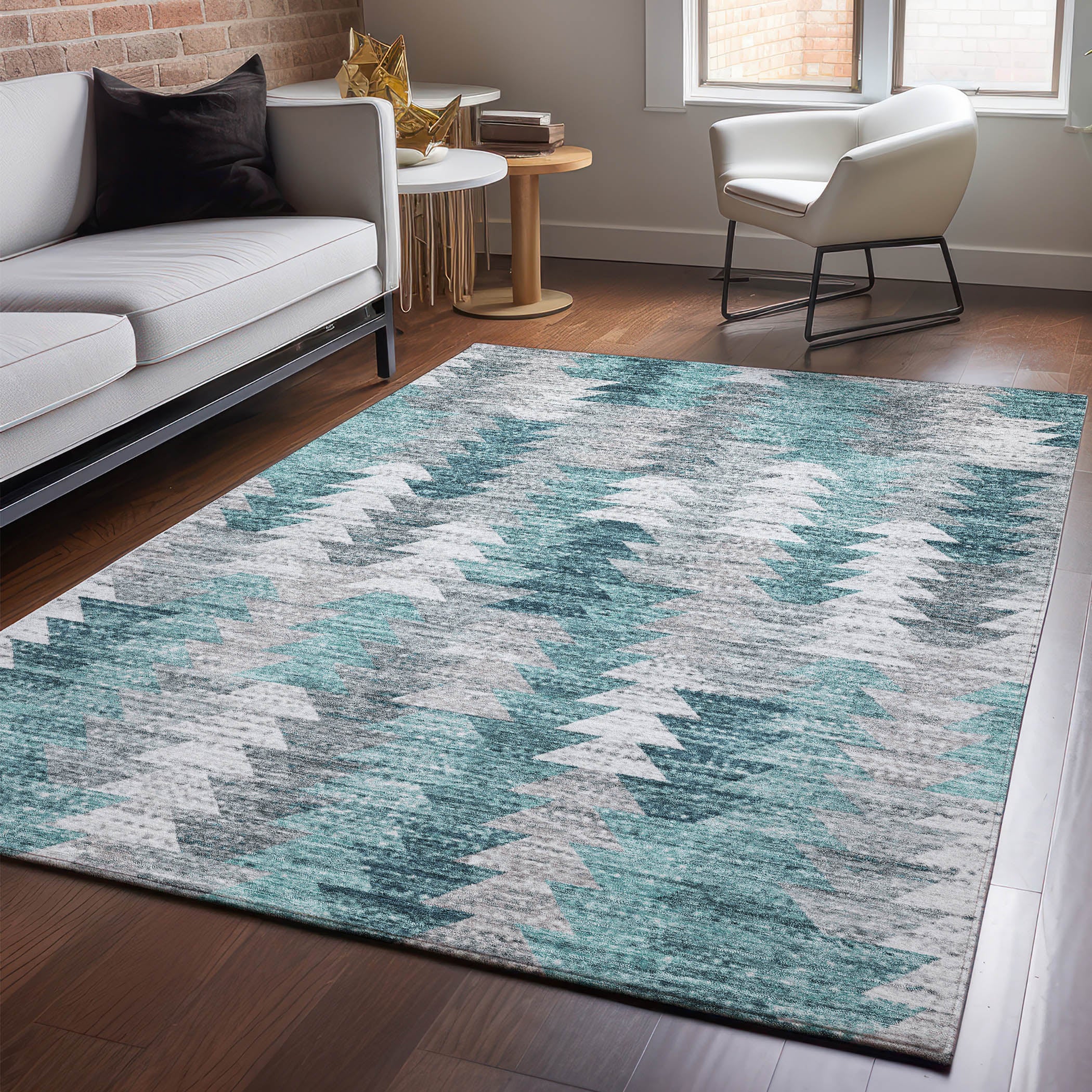 Luang Prabang Machine Washable Transitional Teal Rug 2'6" x 3'10" #shape_Rectangle