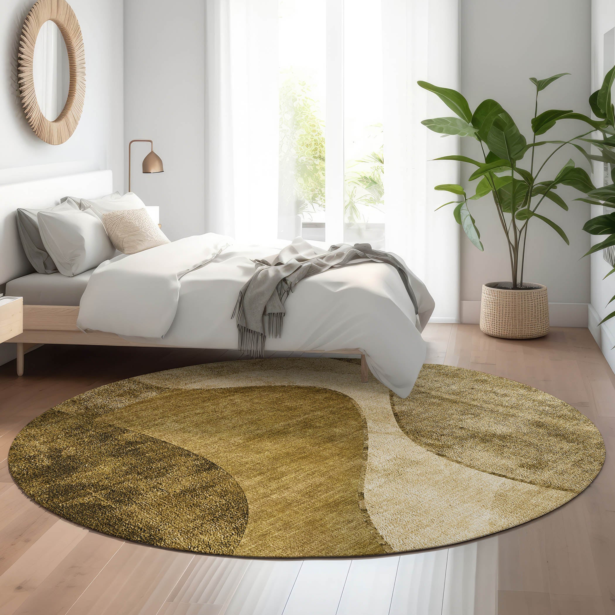 Valletta Machine Washable Transitional Brown Rug 8' x 8' #shape_Round