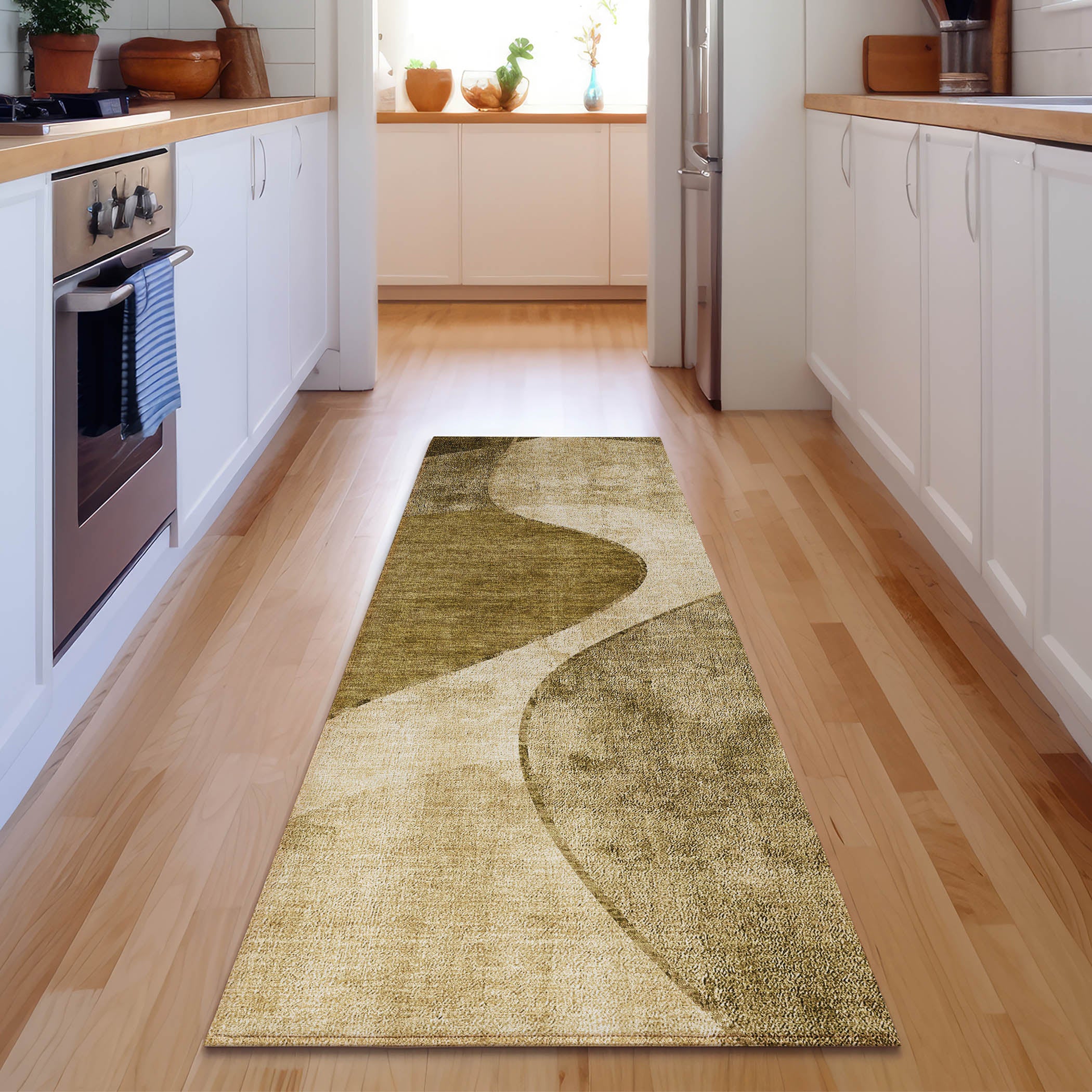 Valletta Machine Washable Transitional Brown Rug 2'3" x 7'6" #shape_Runner