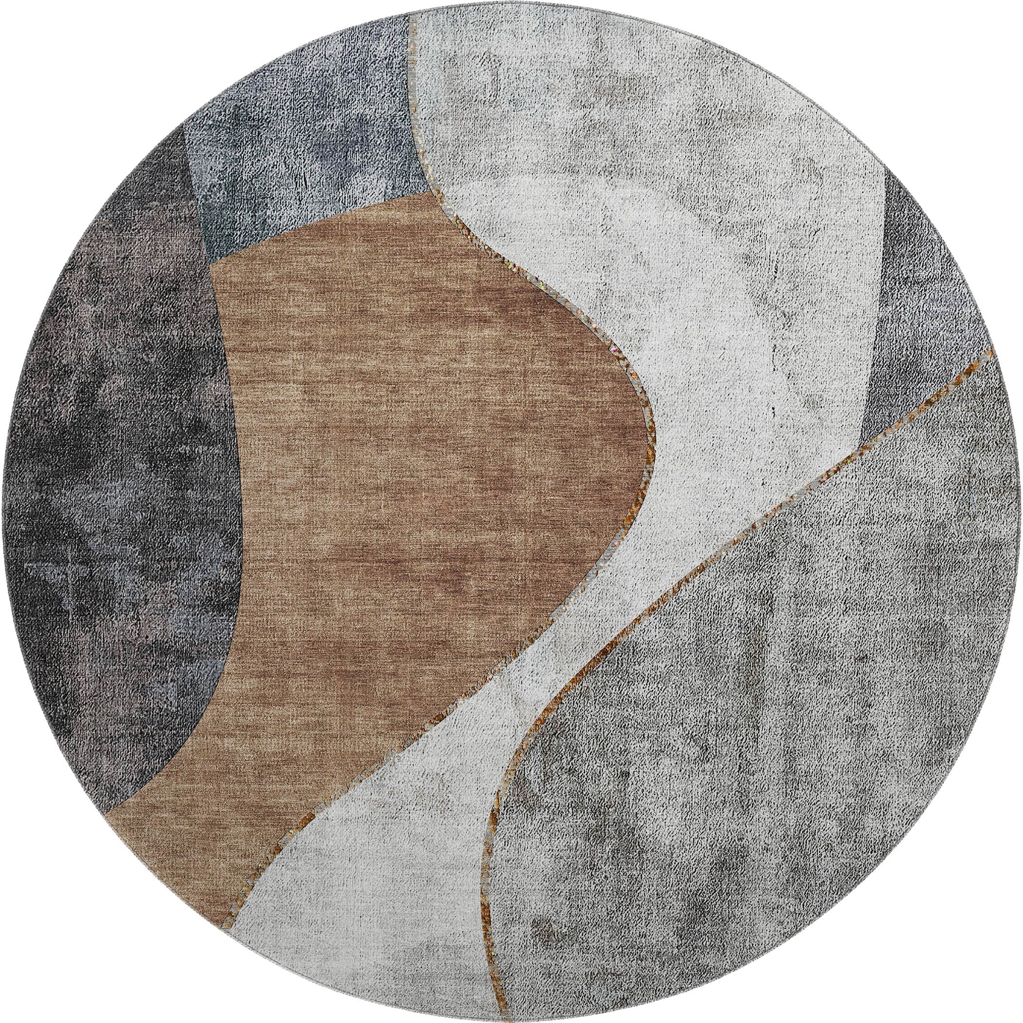 Valletta Machine Washable Transitional Gray Rug 8' x 8' #shape_Round